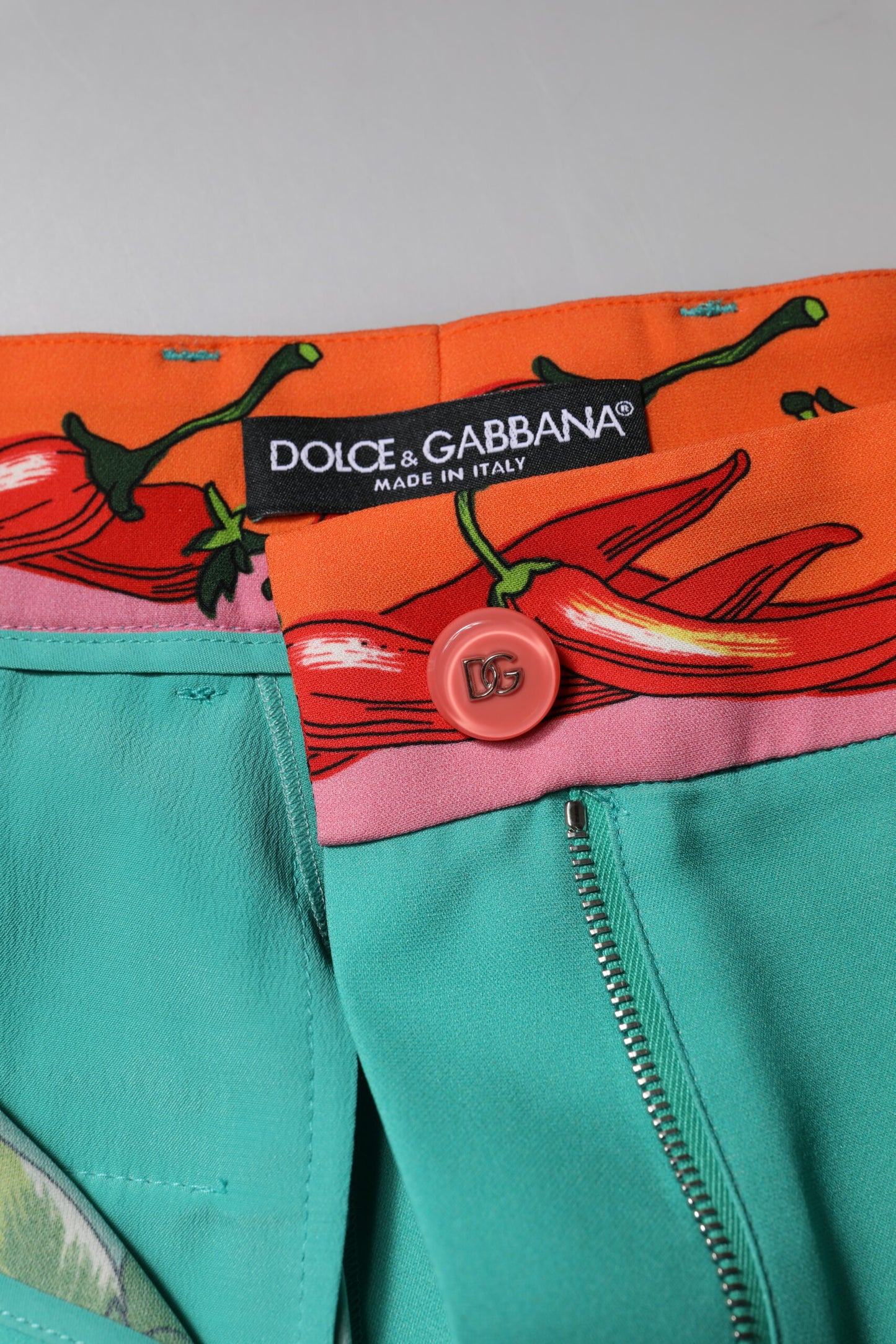 Dolce & Gabbana Green Silk Printed Straight Pants Dolce & Gabbana