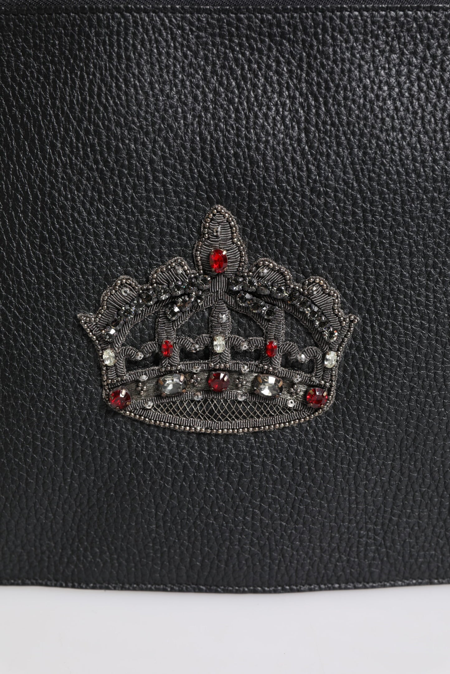 Dolce & Gabbana Black Calfskin Crown Embellished Clutch Pouch Bag Dolce & Gabbana