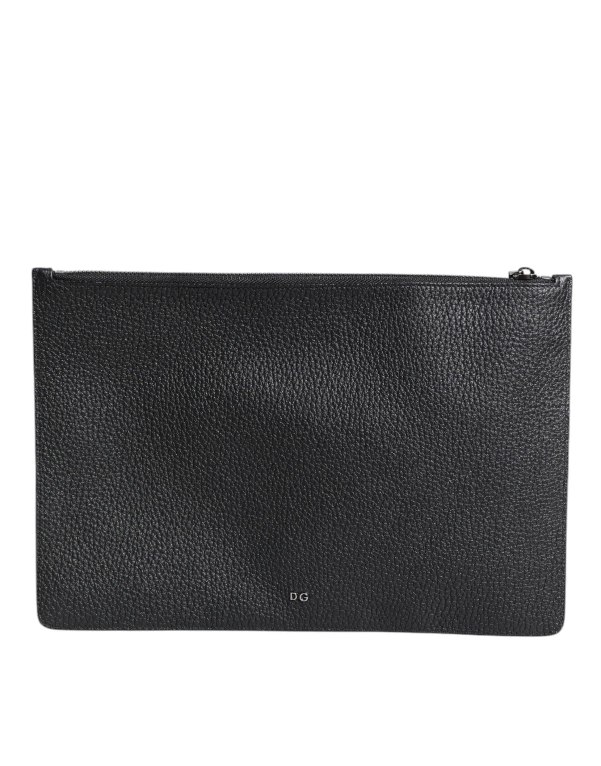 Dolce & Gabbana Black Calfskin Crown Embellished Clutch Pouch Bag Dolce & Gabbana
