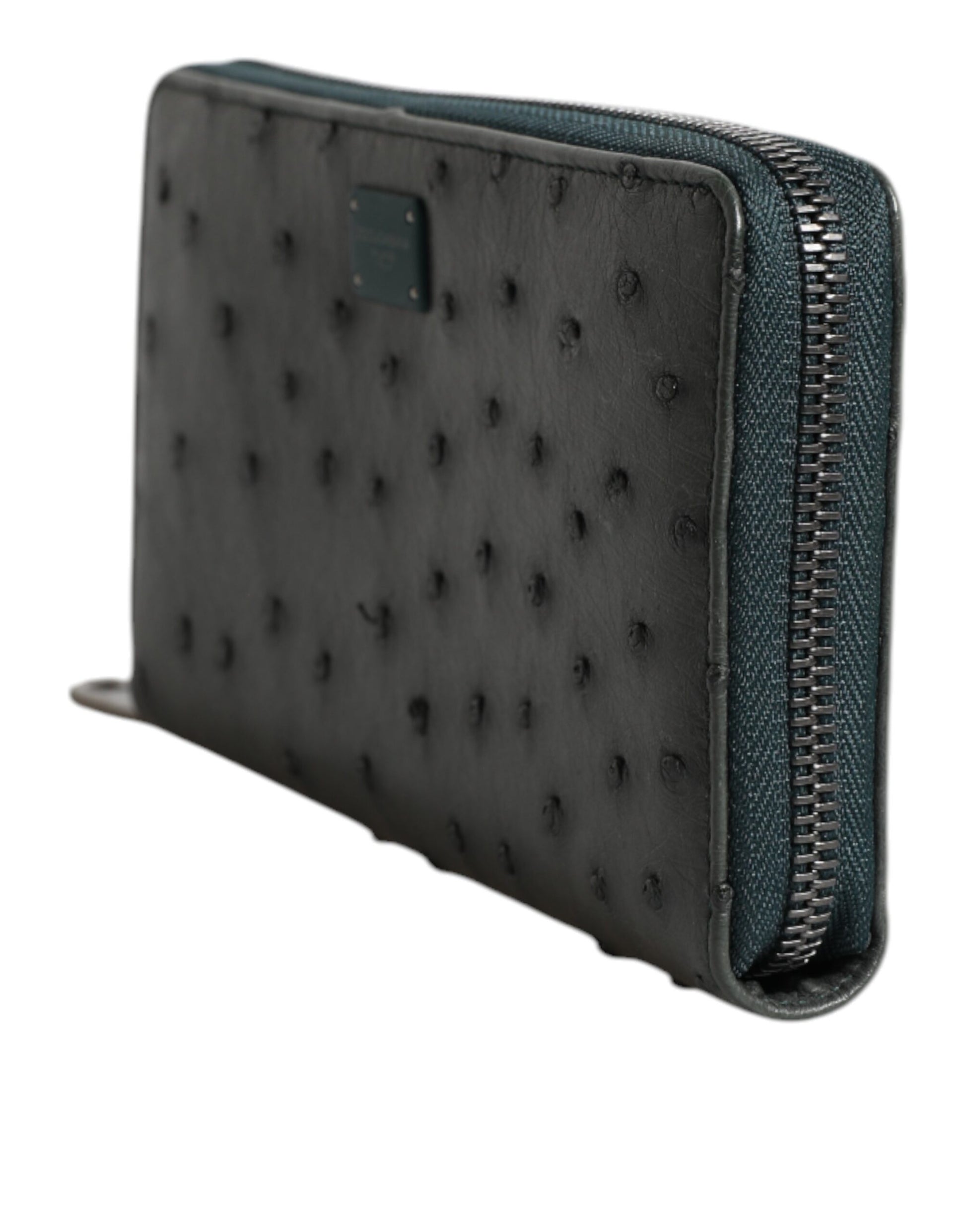 Dolce & Gabbana Green Ostrich Logo Plaque Zip Around Continental Wallet Dolce & Gabbana