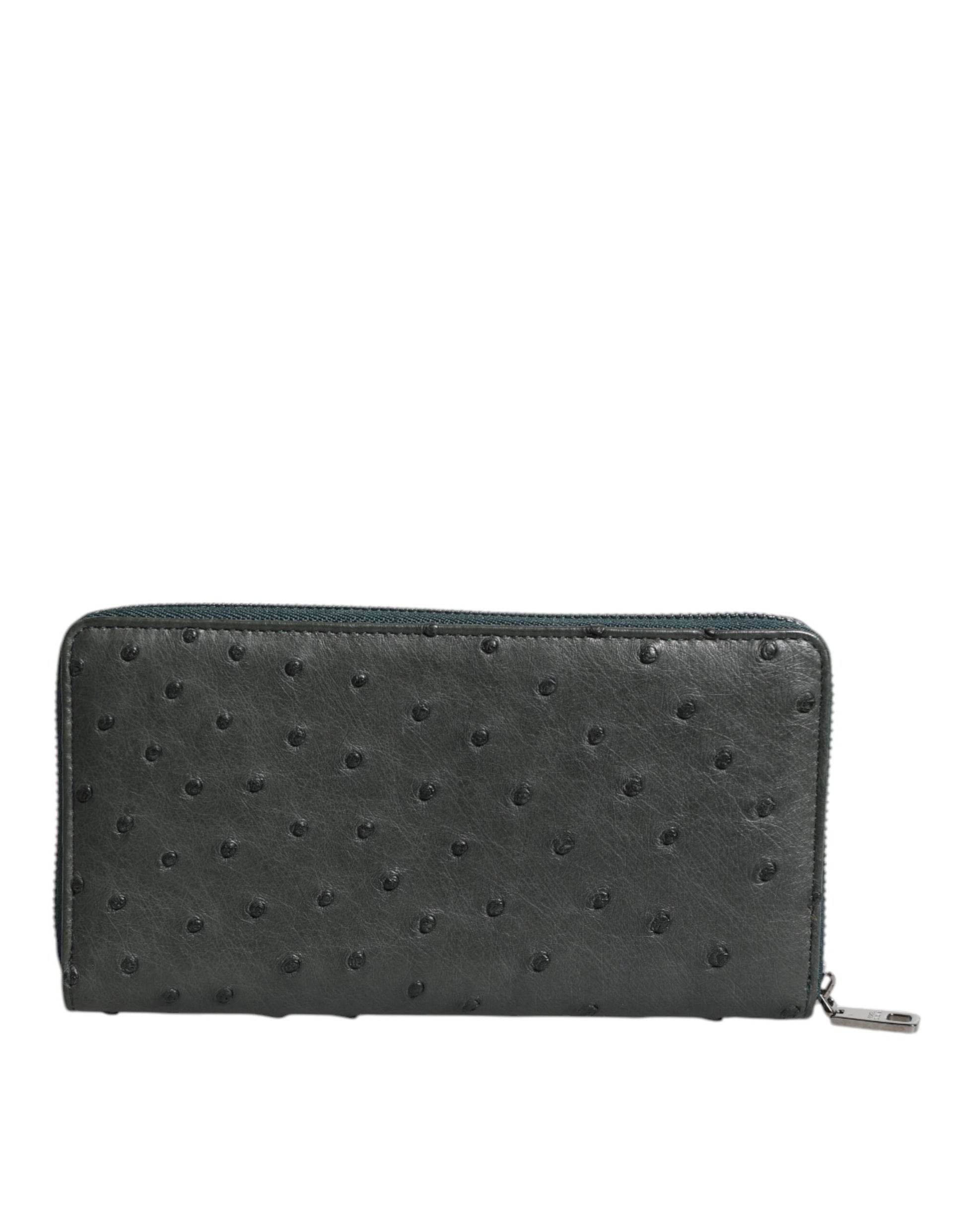 Dolce & Gabbana Green Ostrich Logo Plaque Zip Around Continental Wallet Dolce & Gabbana