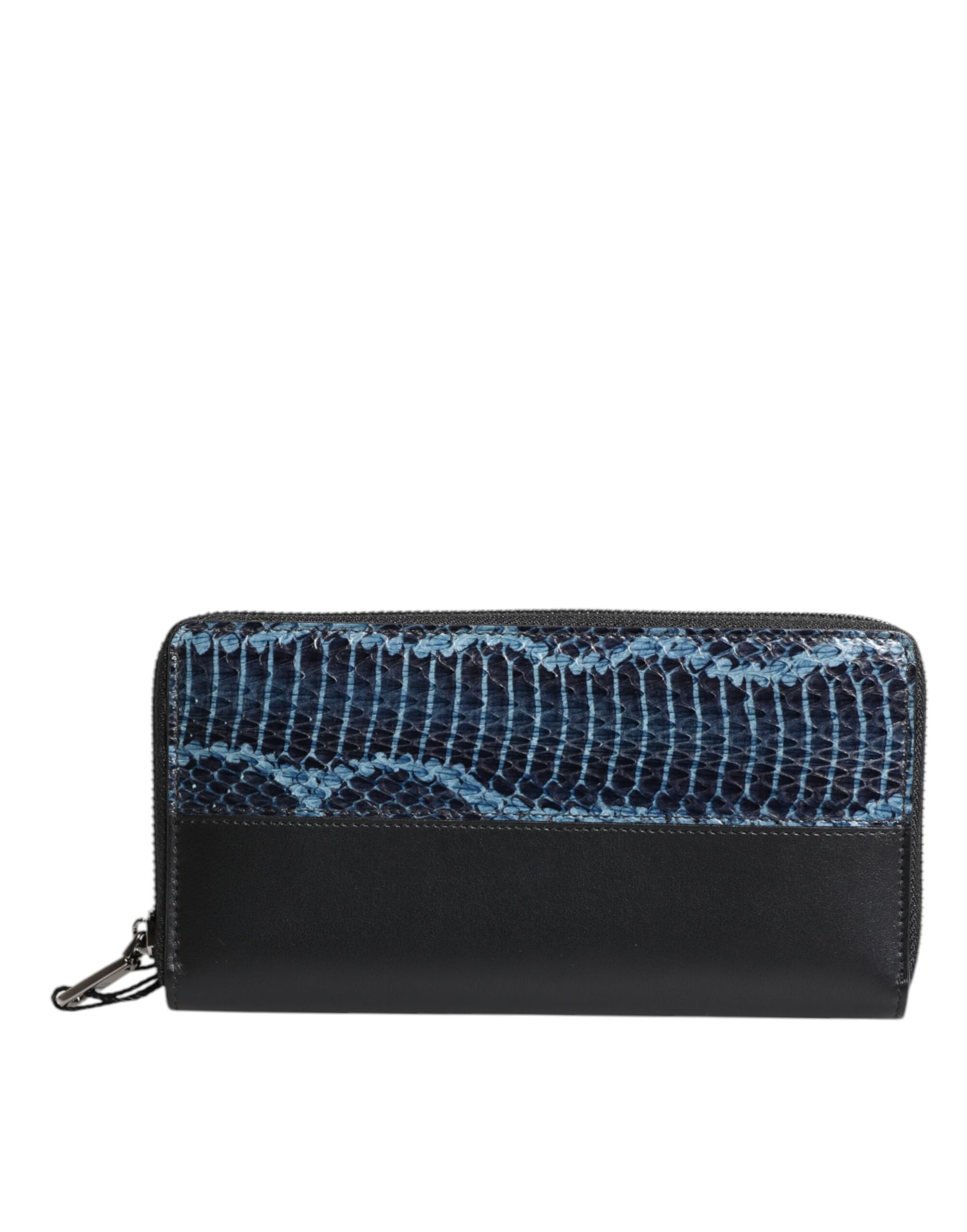 Dolce & Gabbana Black Blue Exotic Leather Embossed Continental Wallet Dolce & Gabbana