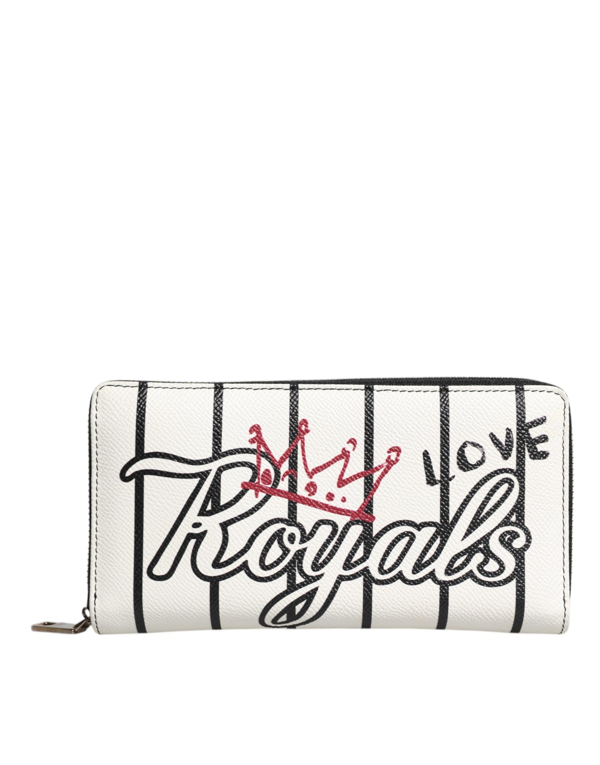 Dolce & Gabbana White Leather DG Crown Royals Continental Zip Around Wallet Dolce & Gabbana