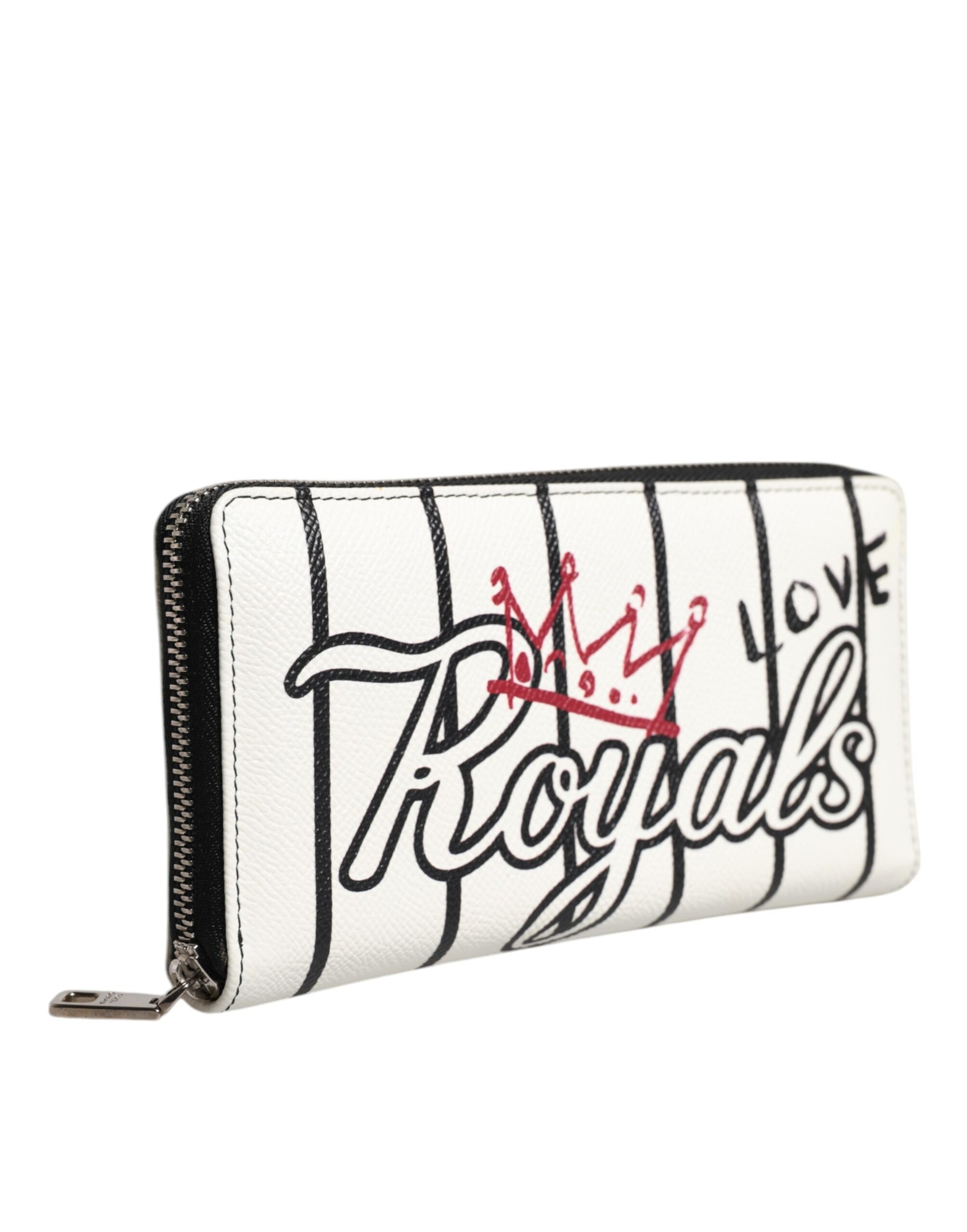 Dolce & Gabbana White Leather DG Crown Royals Continental Zip Around Wallet Dolce & Gabbana