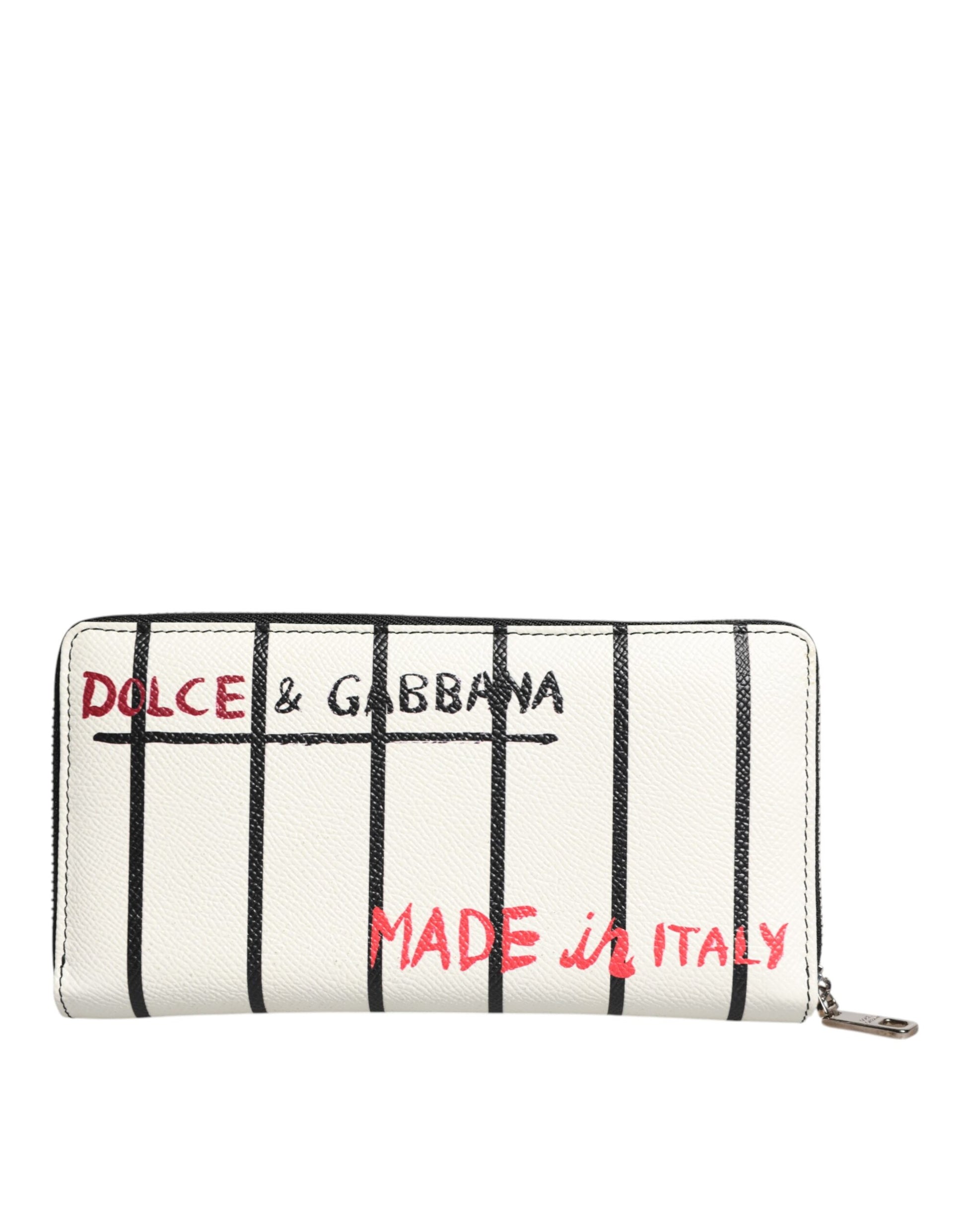 Dolce & Gabbana White Leather DG Crown Royals Continental Zip Around Wallet Dolce & Gabbana