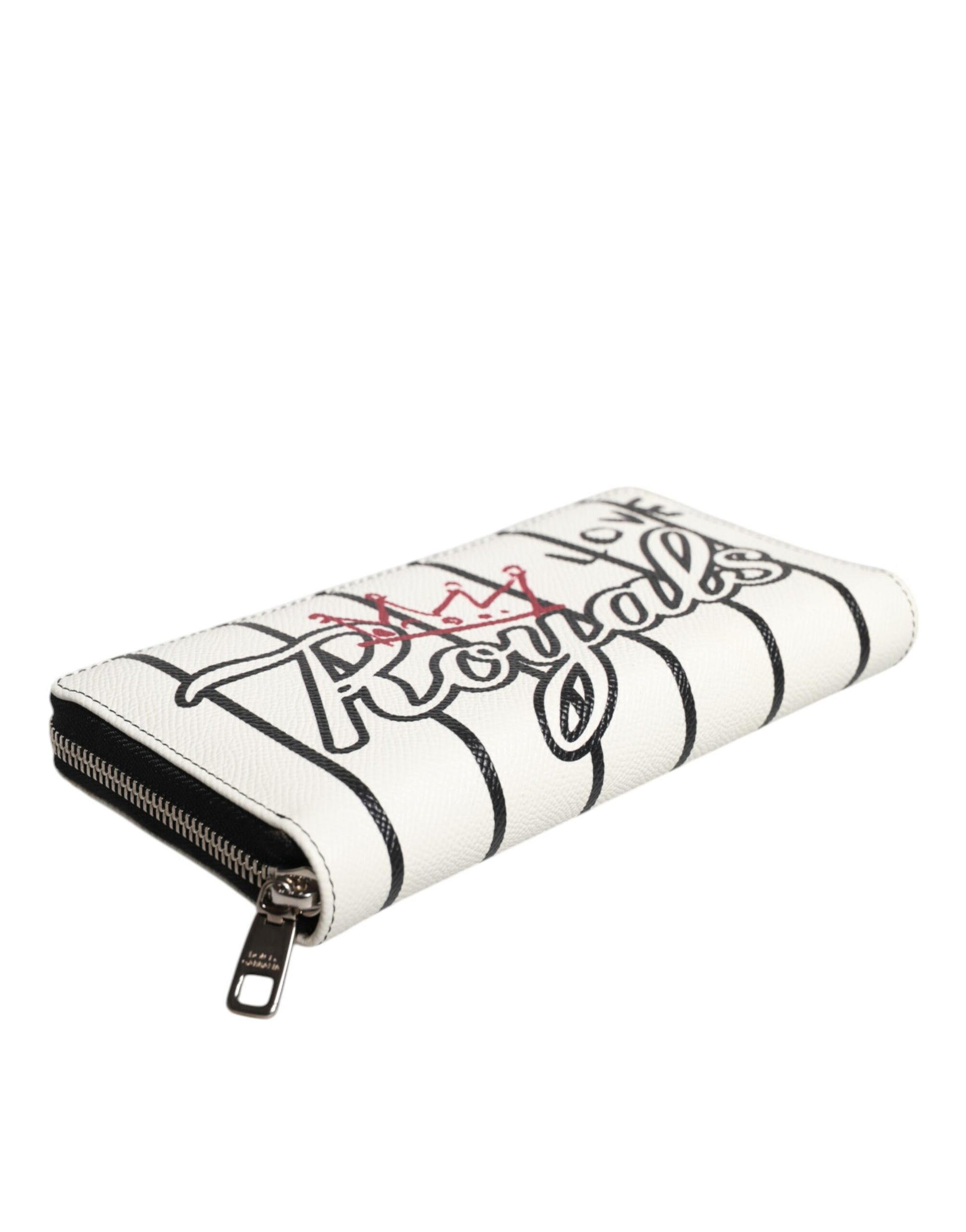 Dolce & Gabbana White Leather DG Crown Royals Continental Zip Around Wallet Dolce & Gabbana