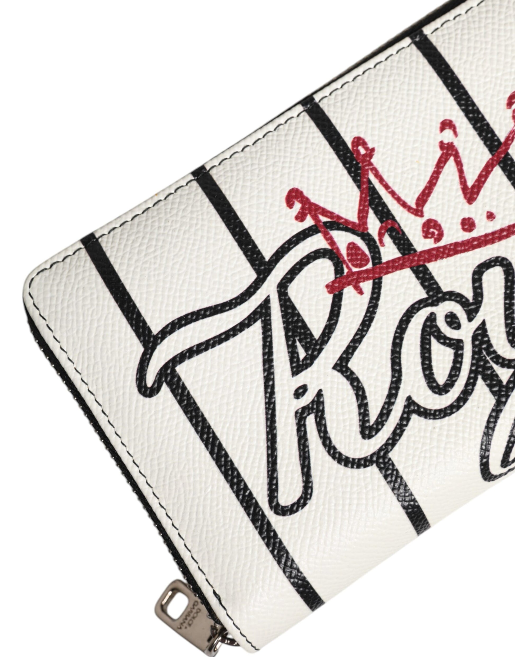 Dolce & Gabbana White Leather DG Crown Royals Continental Zip Around Wallet Dolce & Gabbana