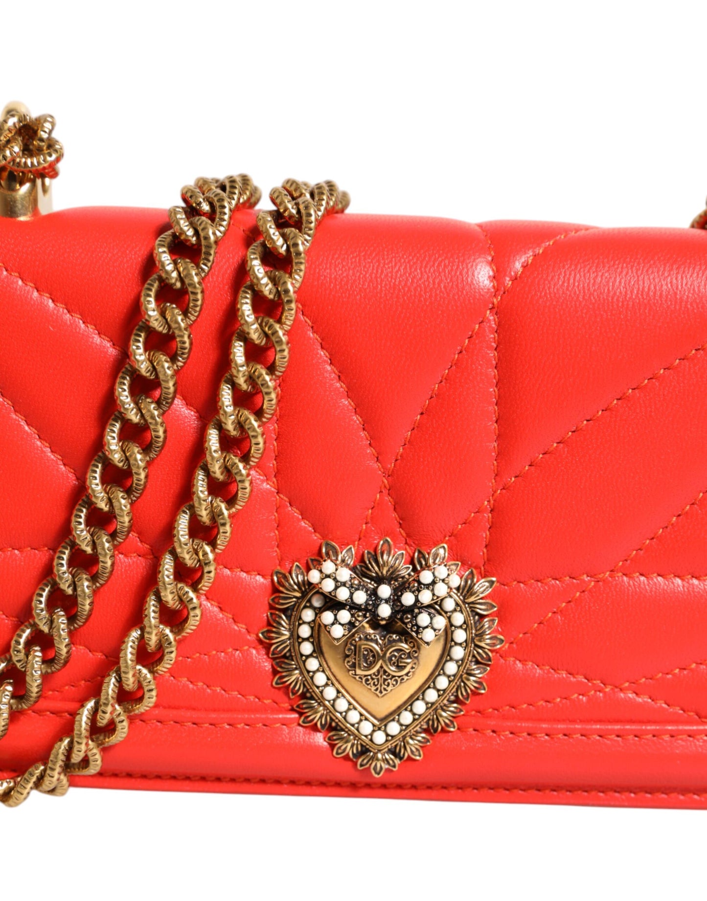 Dolce & Gabbana Red Leather Quilted Devotion Crossbody Phone Cover Bag Dolce & Gabbana