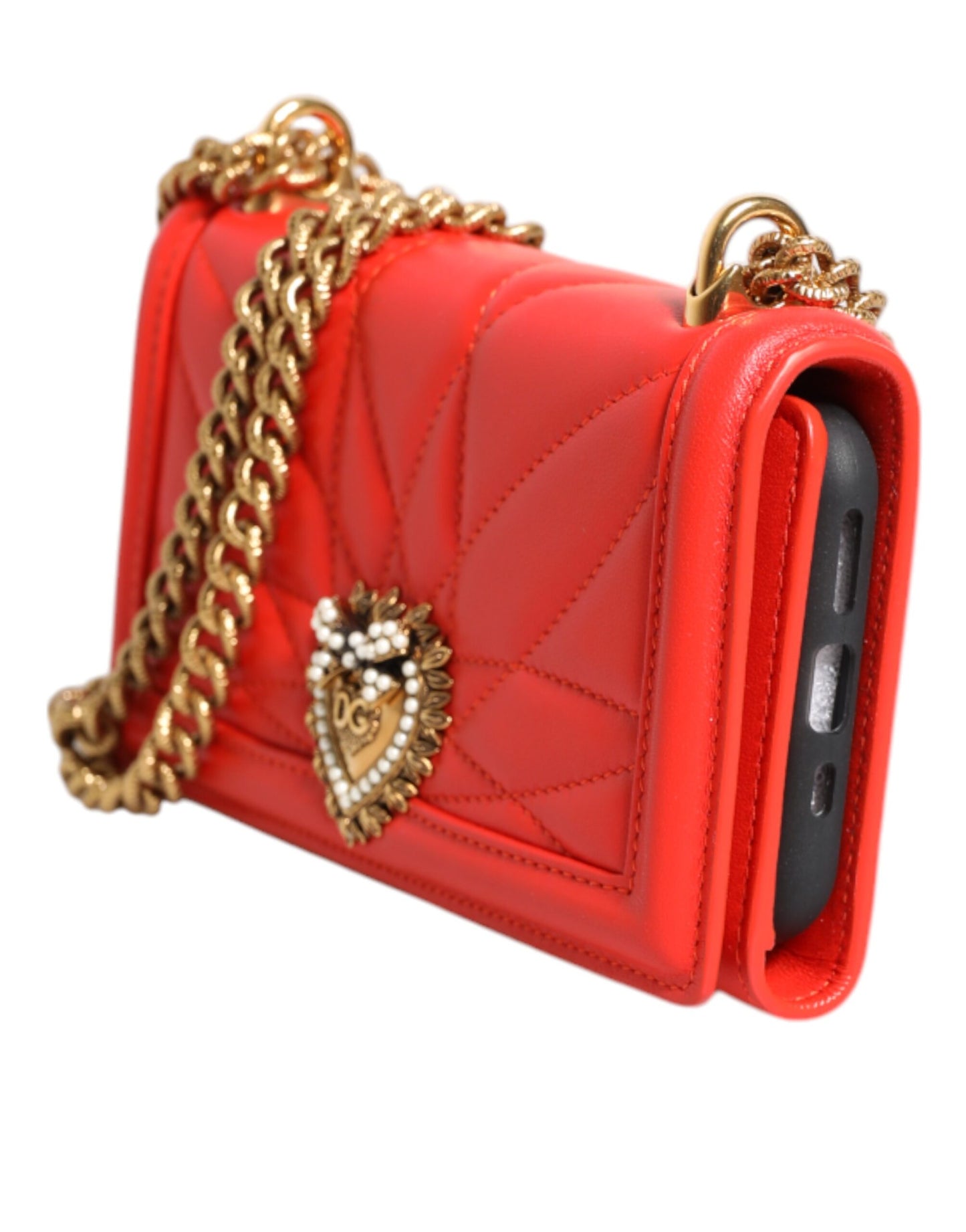 Dolce & Gabbana Red Leather Quilted Devotion Crossbody Phone Cover Bag Dolce & Gabbana