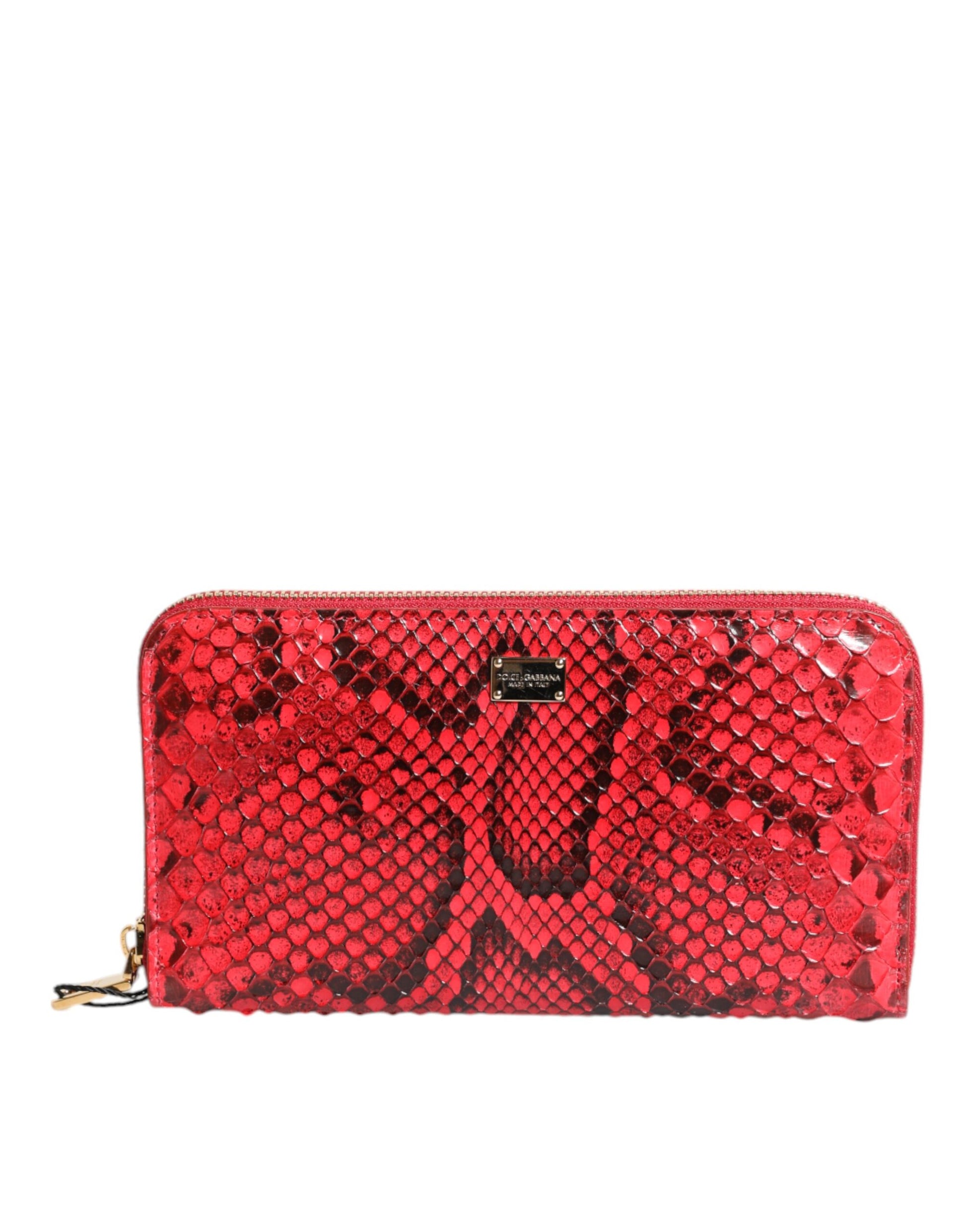 Dolce & Gabbana Red Exotic Leather Zip Around Continental Clutch Wallet Dolce & Gabbana