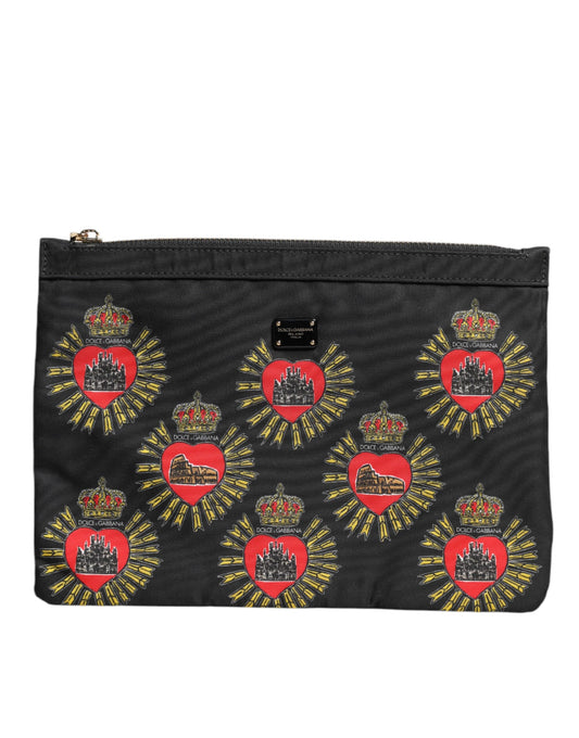 Dolce & Gabbana Black Red Nylon Sacred Heart Clutch Pouch Bag Dolce & Gabbana
