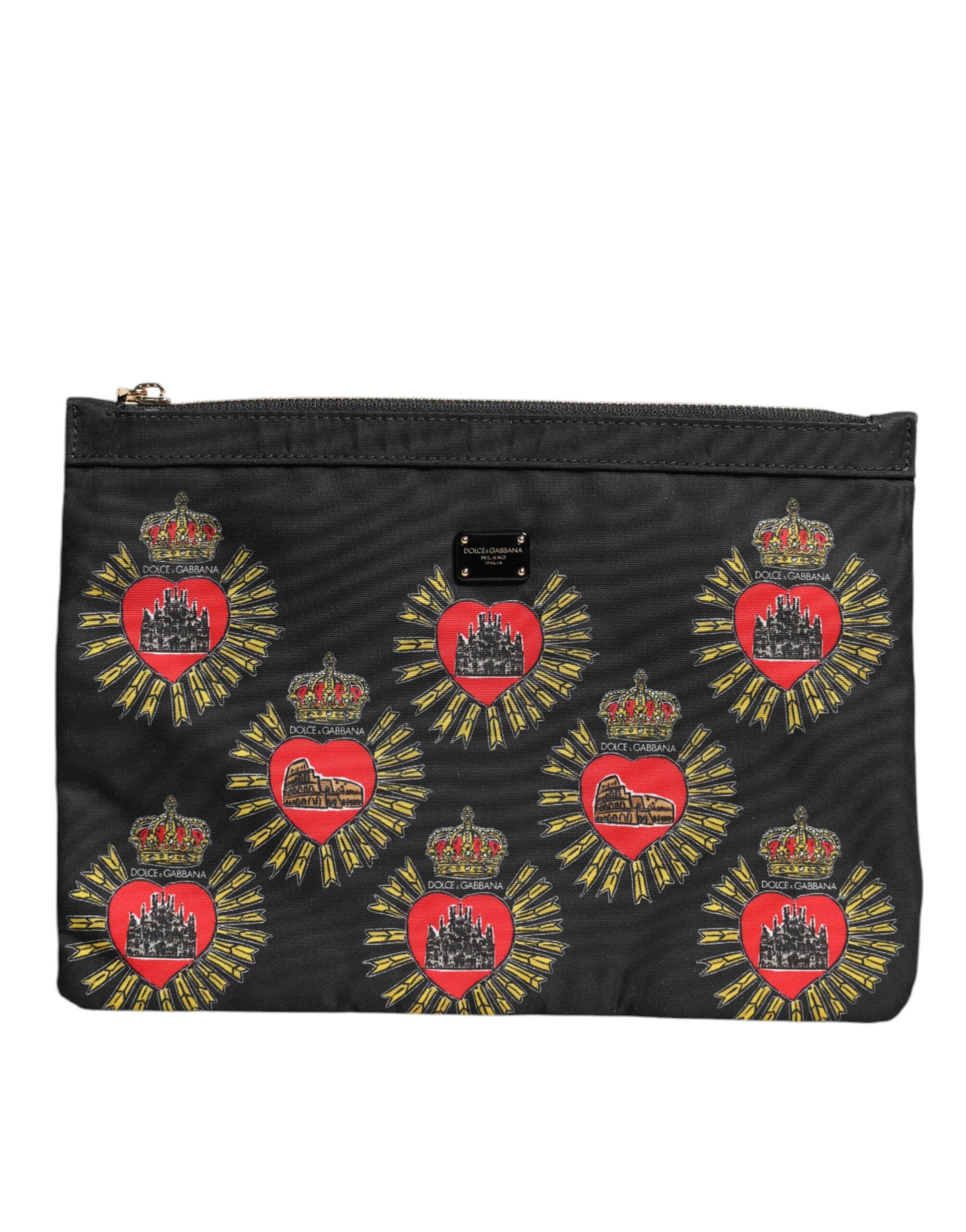 Dolce & Gabbana Black Red Nylon Sacred Heart Clutch Pouch Bag Dolce & Gabbana