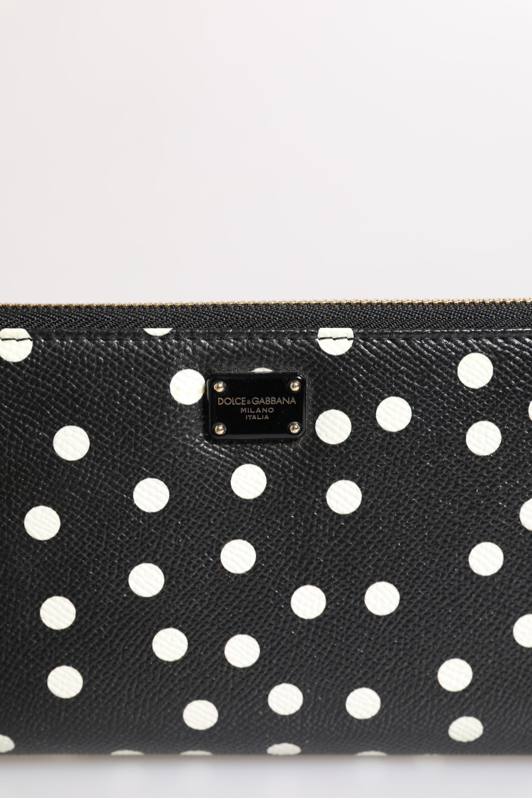Dolce & Gabbana Black White Dotted Leather Zip Around Continental Wallet Dolce & Gabbana