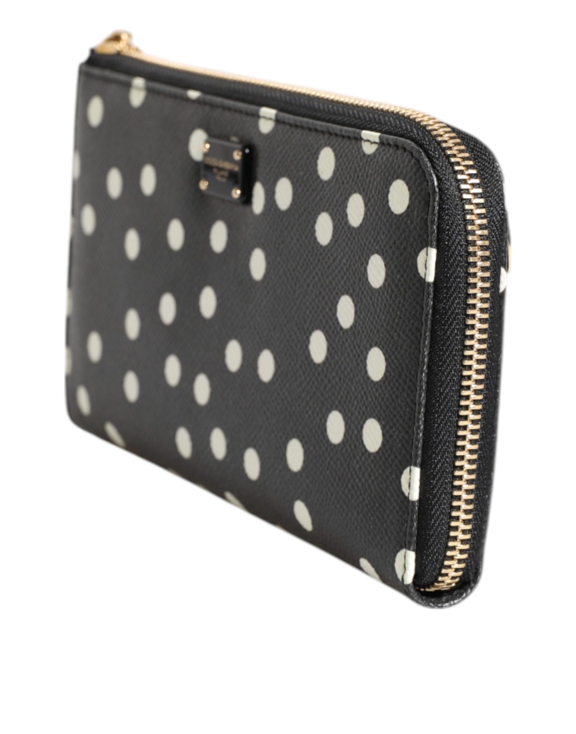 Dolce & Gabbana Black White Dotted Leather Zip Around Continental Wallet Dolce & Gabbana