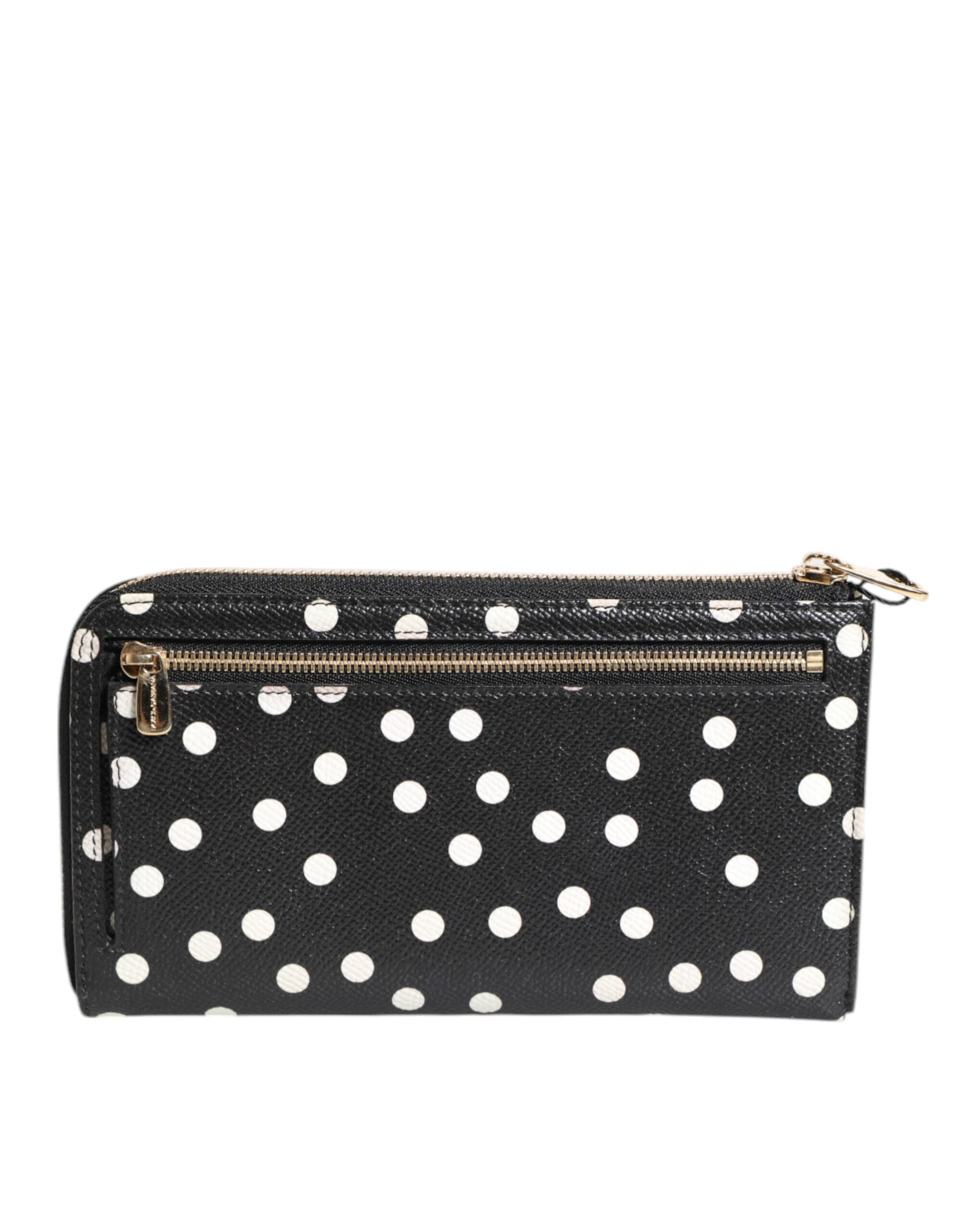 Dolce & Gabbana Black White Dotted Leather Zip Around Continental Wallet Dolce & Gabbana