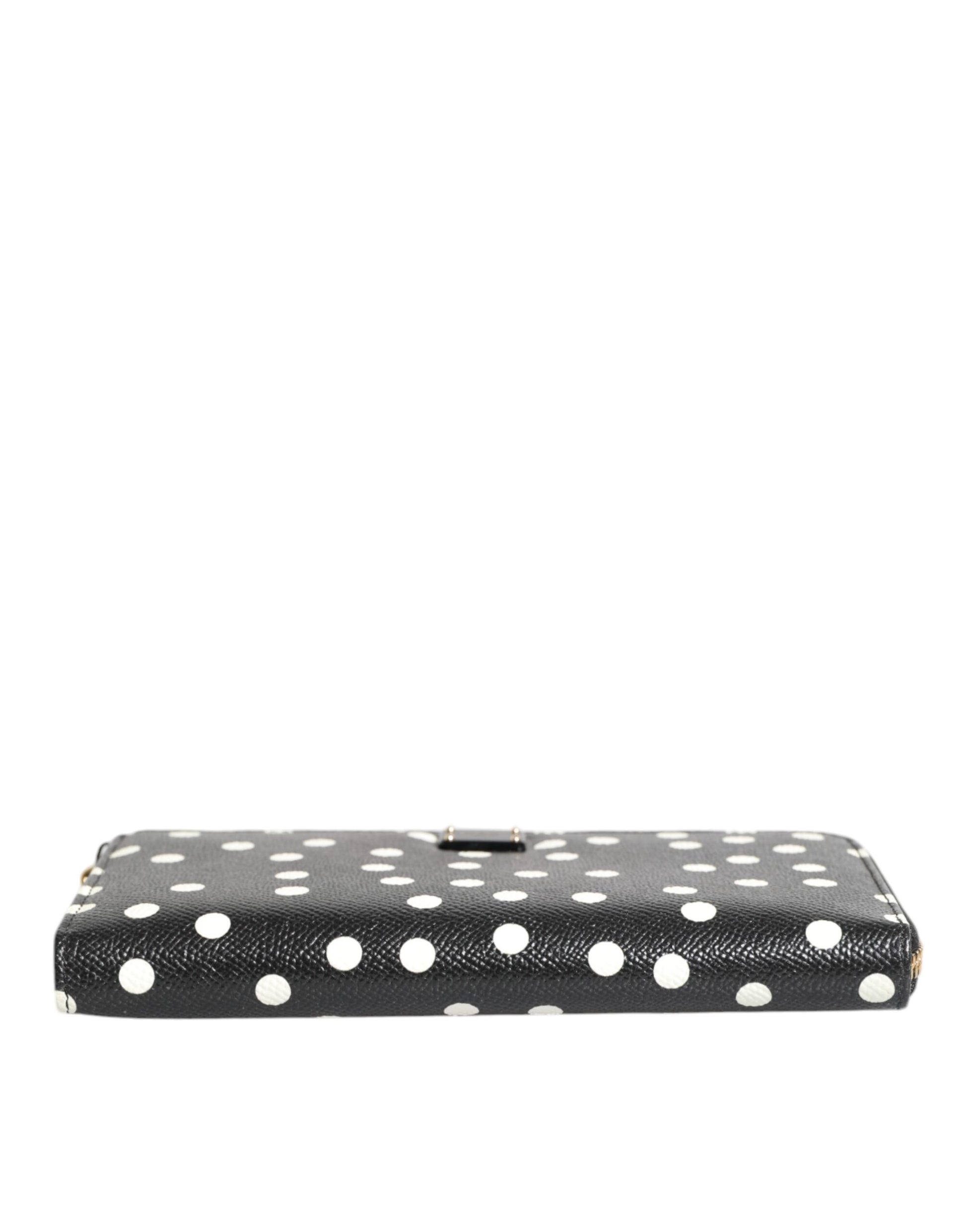 Dolce & Gabbana Black White Dotted Leather Zip Around Continental Wallet Dolce & Gabbana