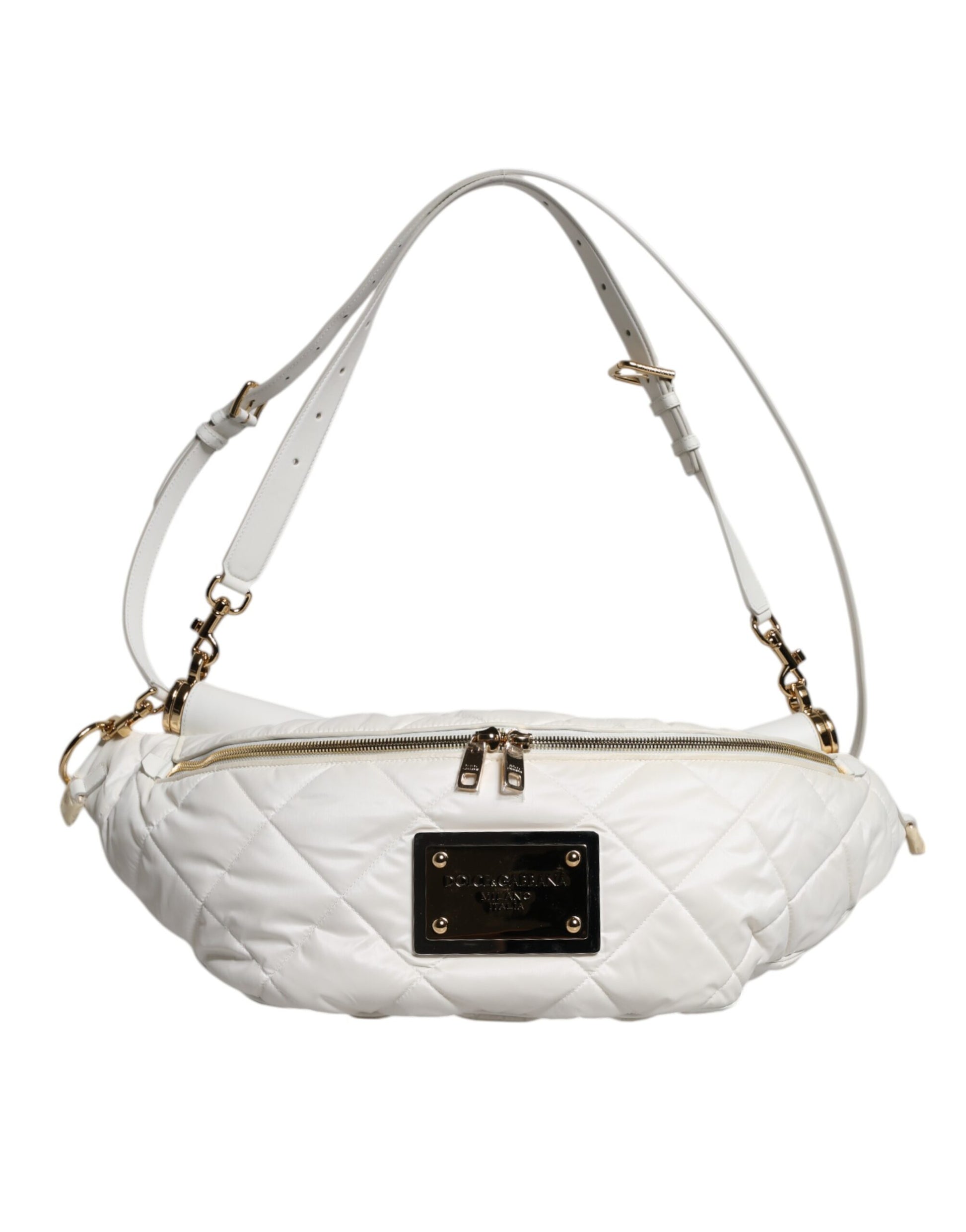 Dolce & Gabbana White Quilted Logo Plaque Belt Waist Fanny Pack Bag Dolce & Gabbana