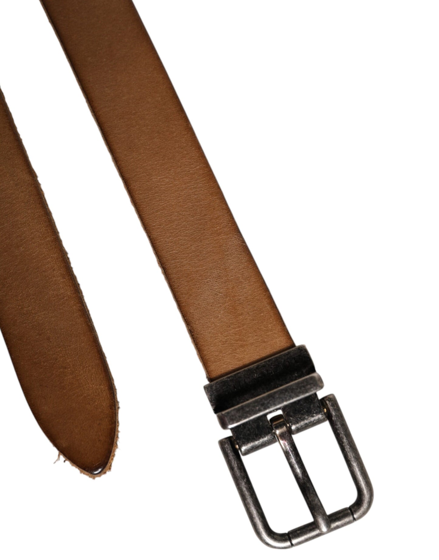 Dolce & Gabbana Brown Leather Silver Tone Metal Buckle Belt Dolce & Gabbana