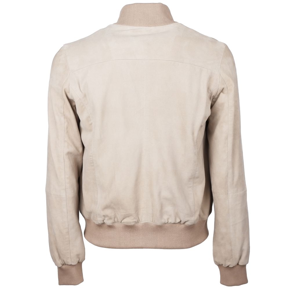 Emilio Romanelli Beige Calfskin Men Jacket Emilio Romanelli