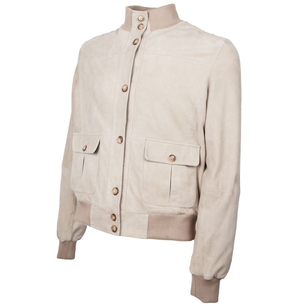 Emilio Romanelli Beige Calfskin Men Jacket Emilio Romanelli