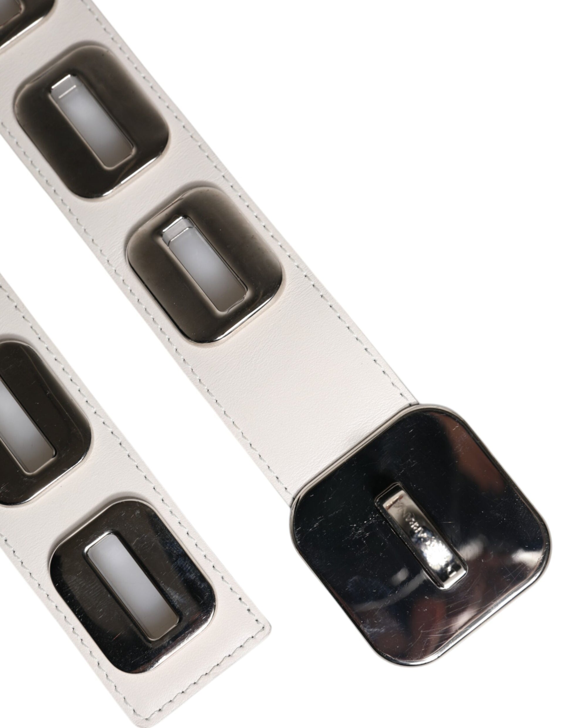 Dolce & Gabbana White Leather Gold Tone Rotating Buckle Belt Dolce & Gabbana