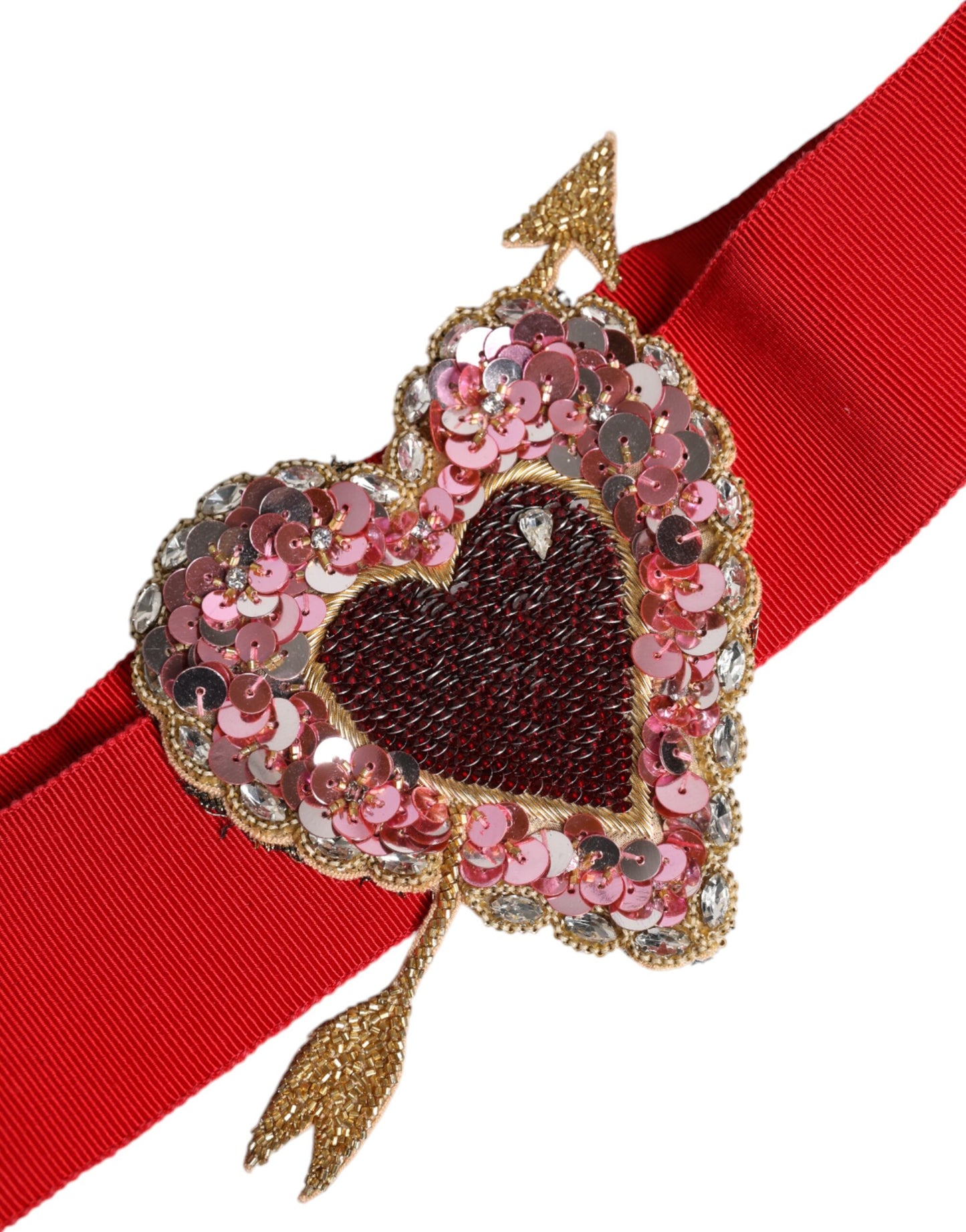Dolce & Gabbana Red Stretch Wide Waist Heart Embellished Belt Dolce & Gabbana