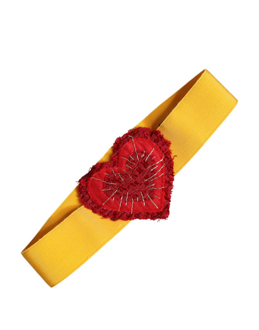 Dolce & Gabbana Yellow Stretch Wide Waist Heart Embellished Belt Dolce & Gabbana