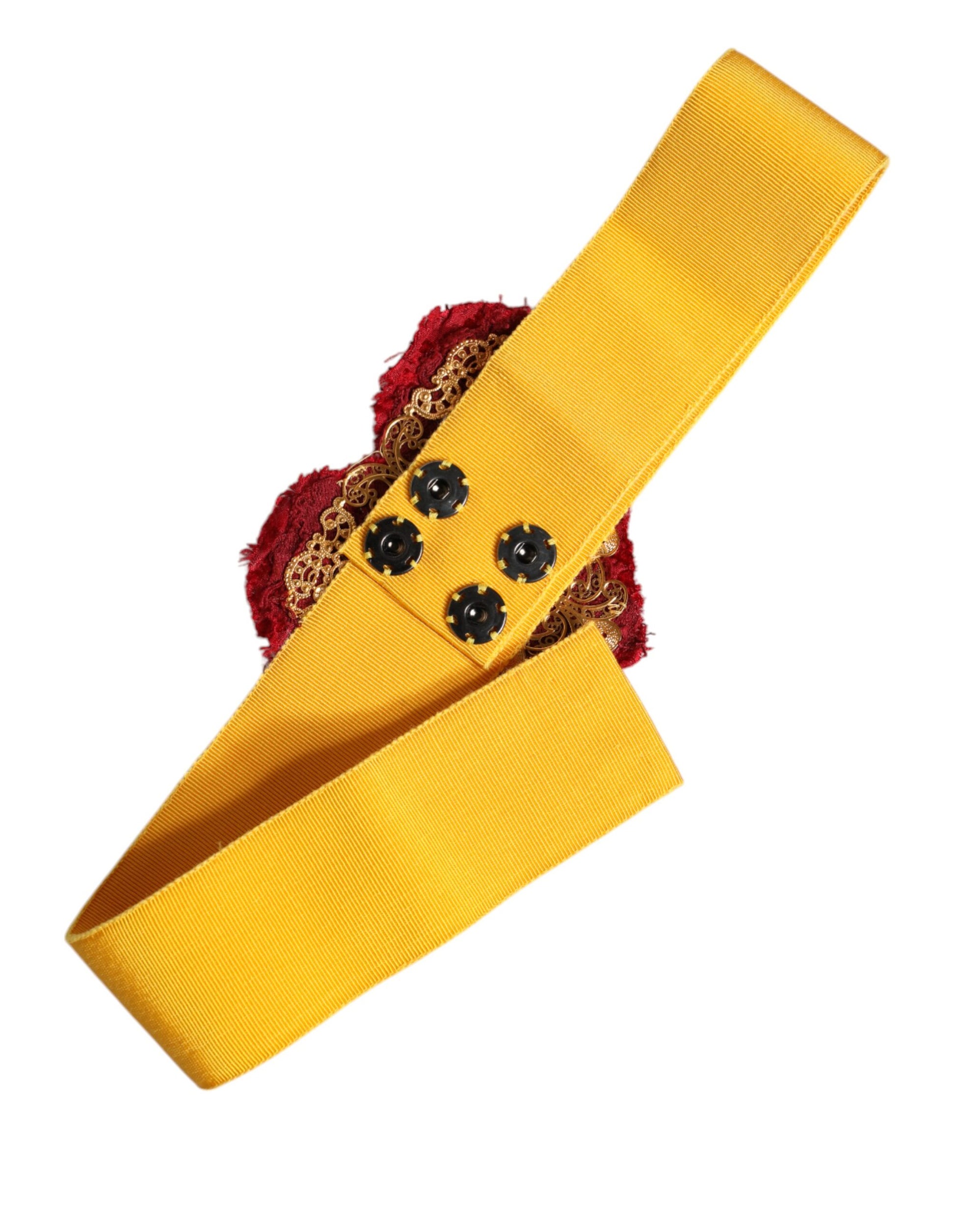 Dolce & Gabbana Yellow Stretch Wide Waist Heart Embellished Belt Dolce & Gabbana