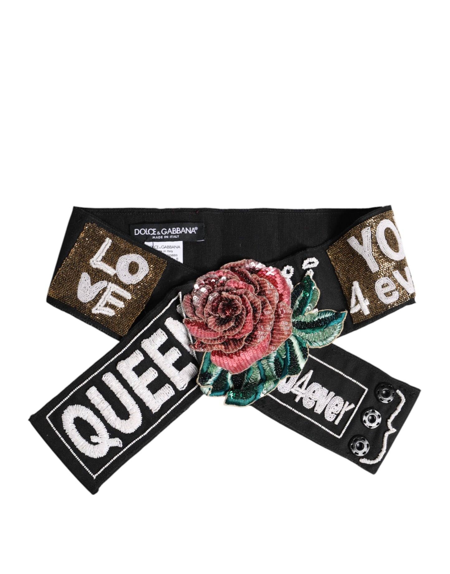 Dolce & Gabbana Black Stretch Multicolor Embellished Waist Belt Dolce & Gabbana