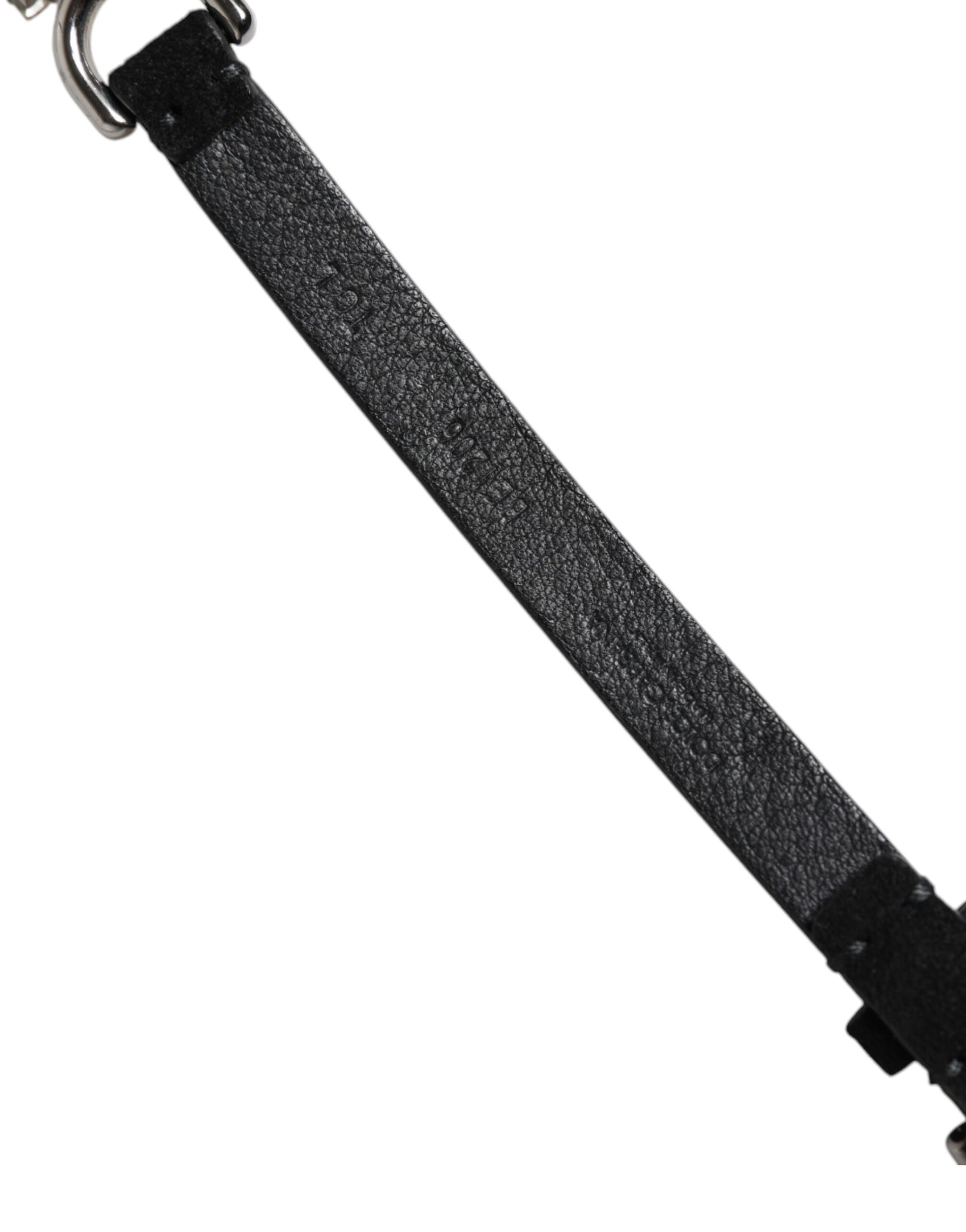 Dolce & Gabbana Black Leather Daisy Crystal Embellish Waist Belt Dolce & Gabbana