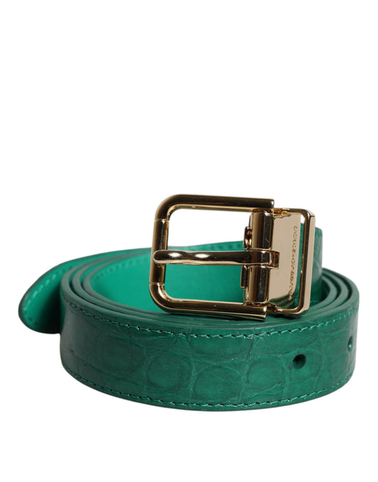 Dolce & Gabbana Green Leather Logo Metal Waist Buckle Belt Dolce & Gabbana