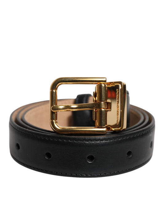 Dolce & Gabbana Black Leather Logo Metal Waist Buckle Belt Dolce & Gabbana