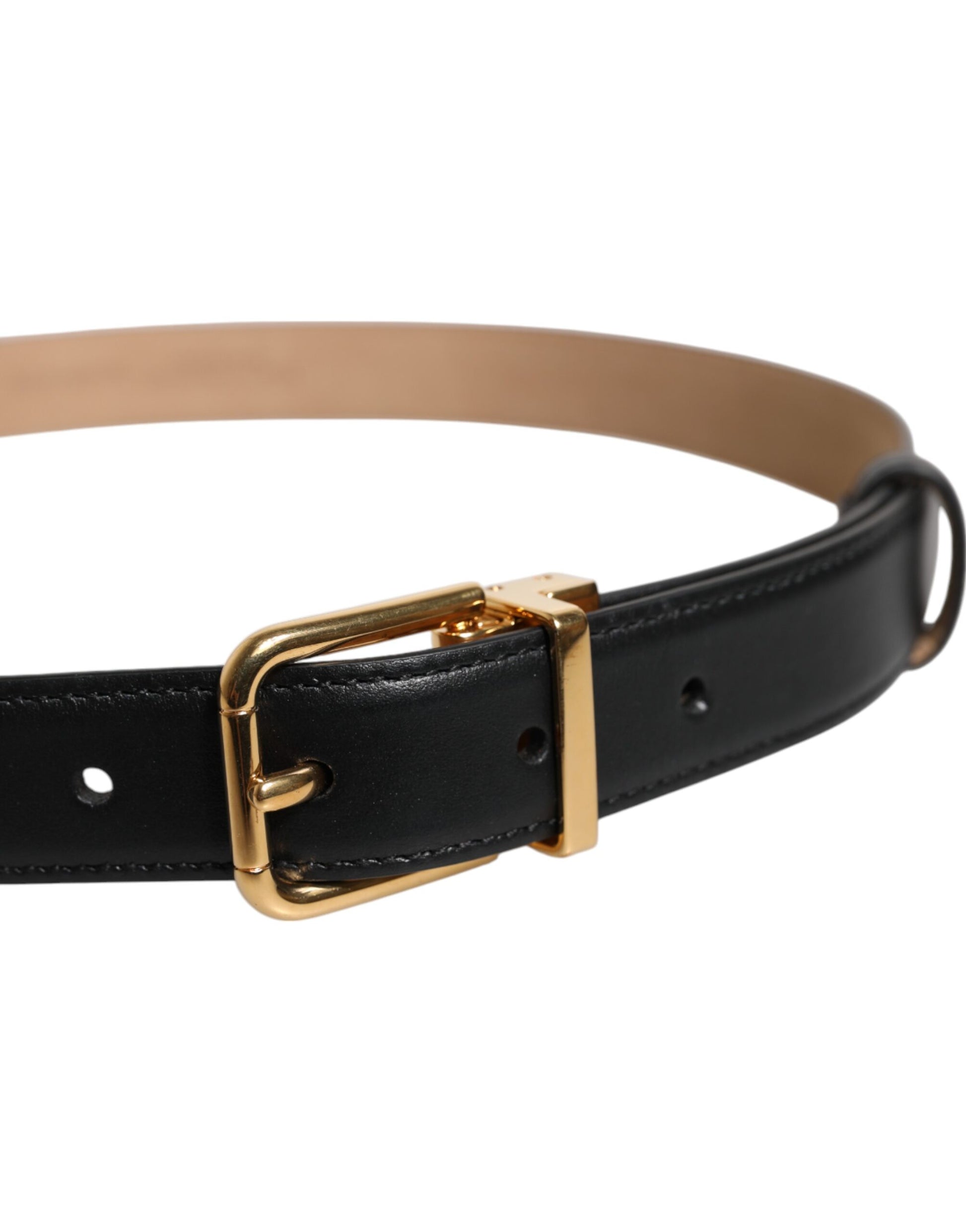 Dolce & Gabbana Black Leather Logo Metal Waist Buckle Belt Dolce & Gabbana