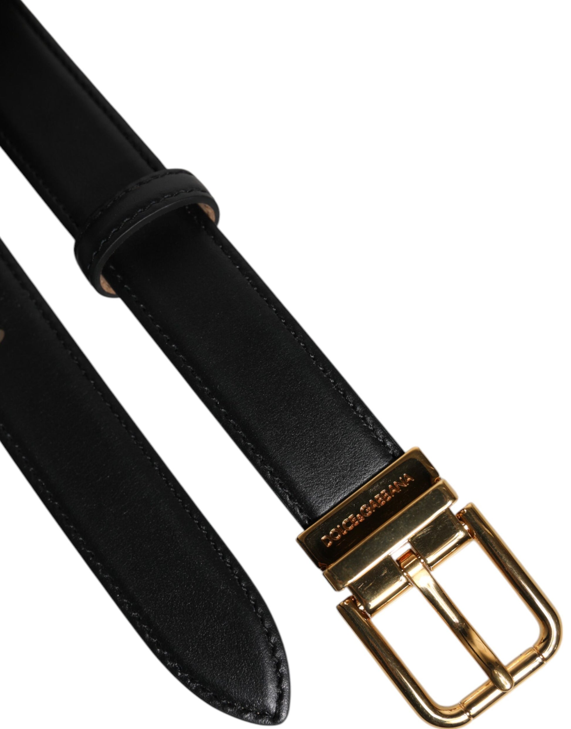 Dolce & Gabbana Black Leather Logo Metal Waist Buckle Belt Dolce & Gabbana
