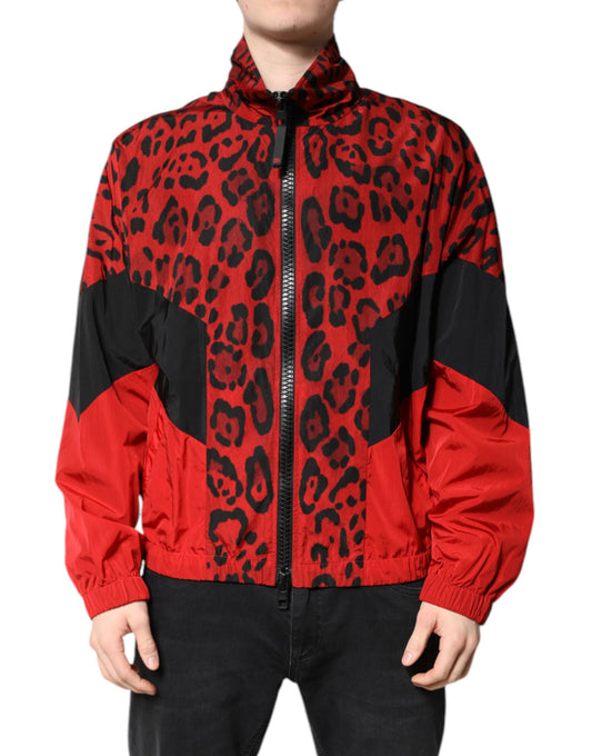 Dolce & Gabbana Red Leopard Nylon Bomber Full Zip Jacket Dolce & Gabbana
