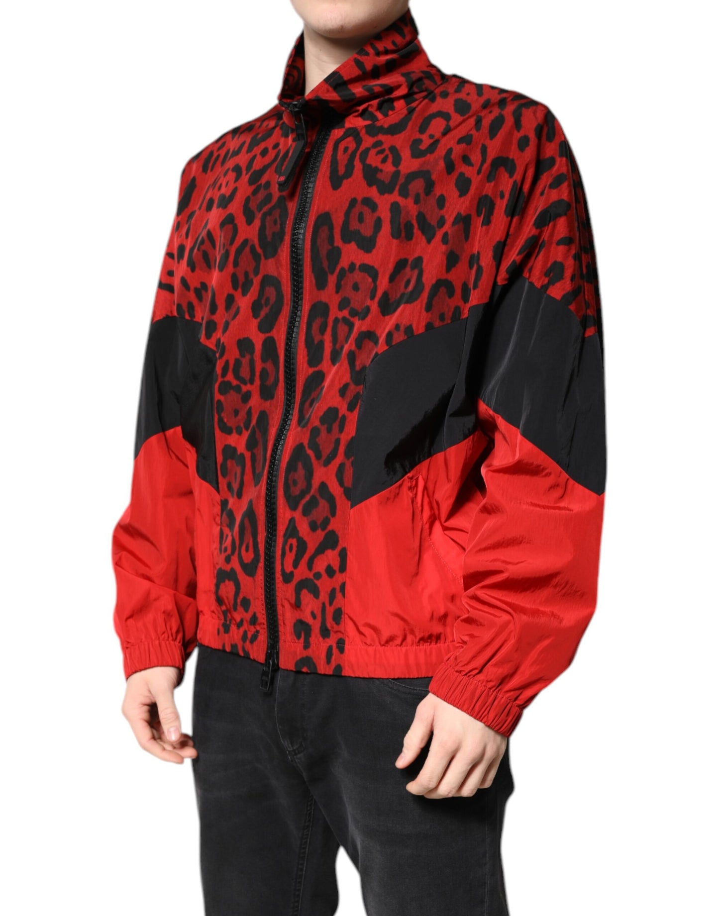Dolce & Gabbana Red Leopard Nylon Bomber Full Zip Jacket Dolce & Gabbana