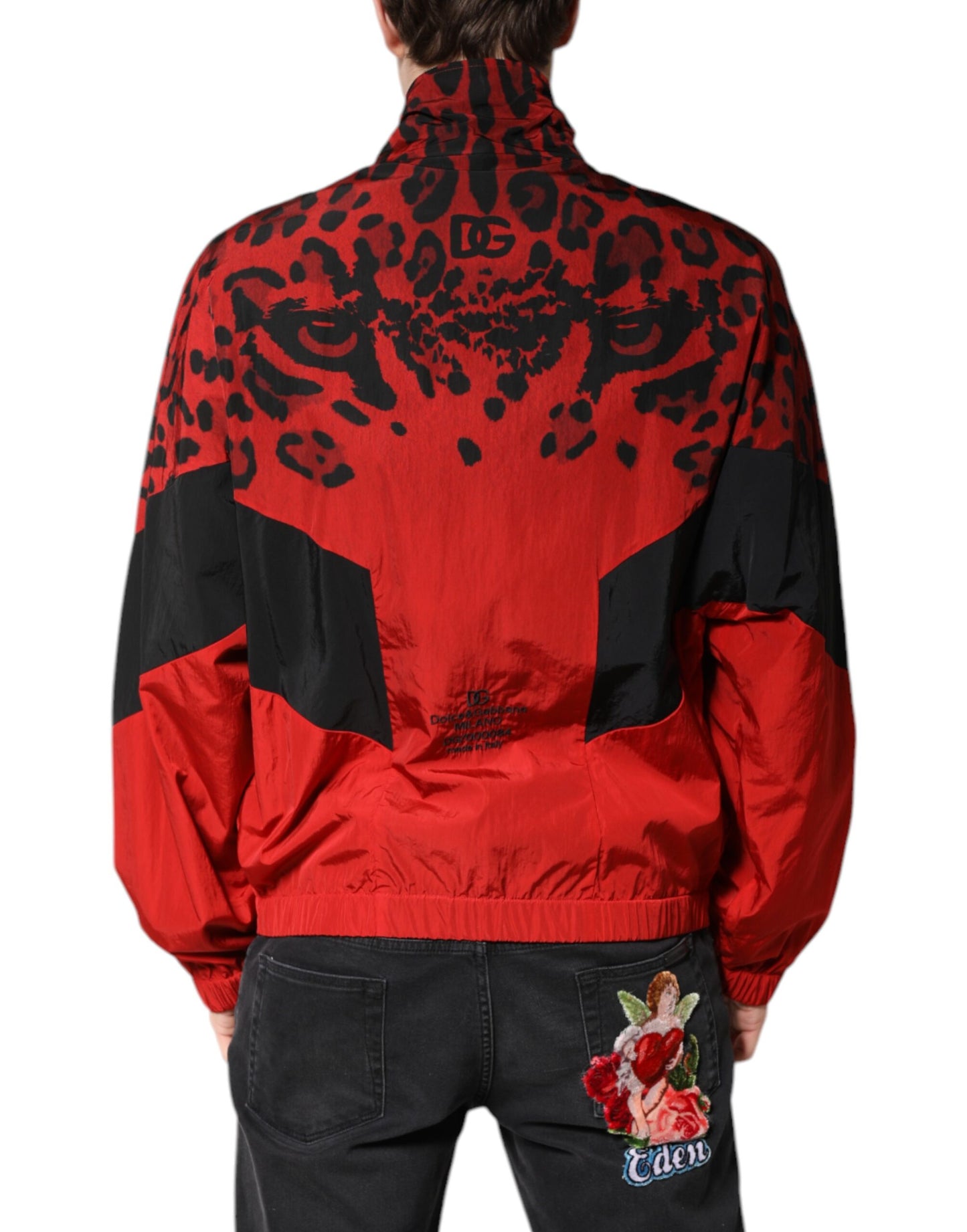 Dolce & Gabbana Red Leopard Nylon Bomber Full Zip Jacket Dolce & Gabbana