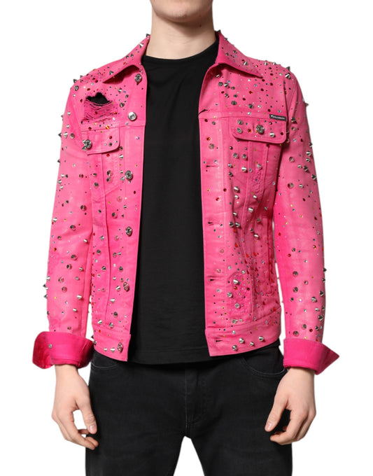 Dolce & Gabbana Pink Crystal Embellished Cotton Denim Jacket Dolce & Gabbana