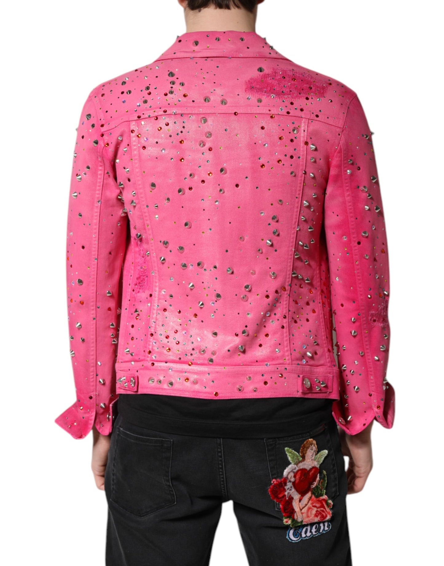Dolce & Gabbana Pink Crystal Embellished Cotton Denim Jacket Dolce & Gabbana