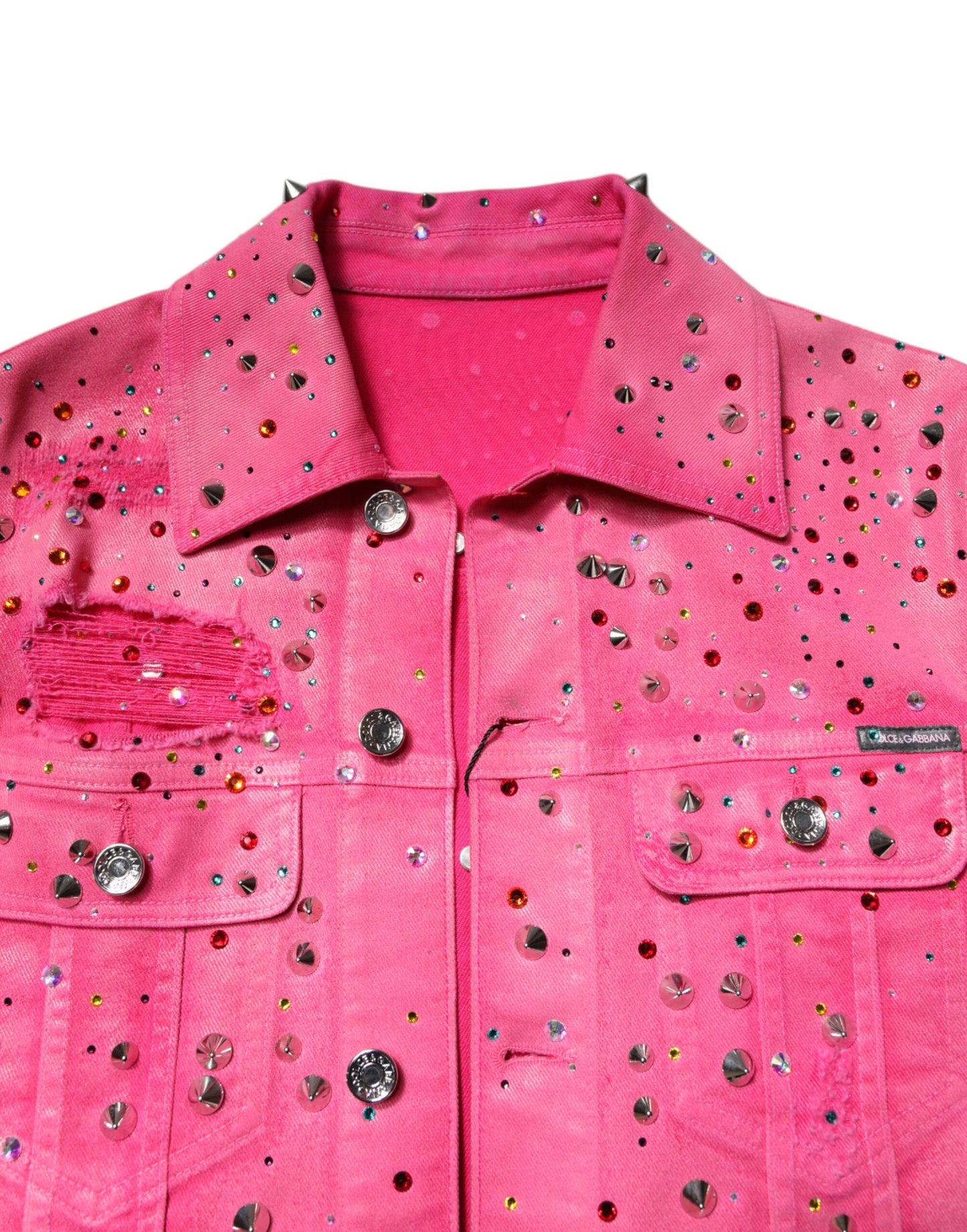 Dolce & Gabbana Pink Crystal Embellished Cotton Denim Jacket Dolce & Gabbana