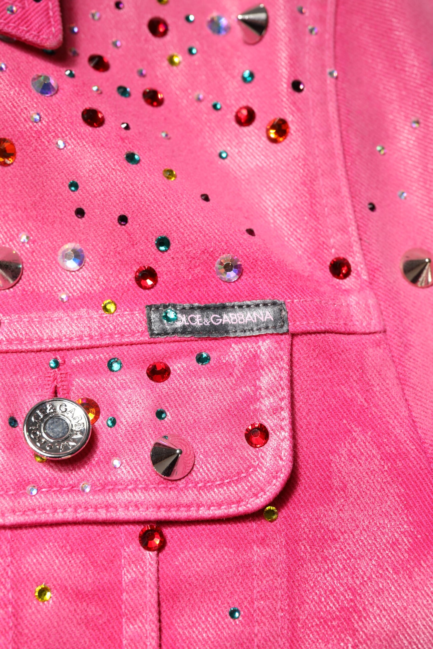 Dolce & Gabbana Pink Crystal Embellished Cotton Denim Jacket Dolce & Gabbana