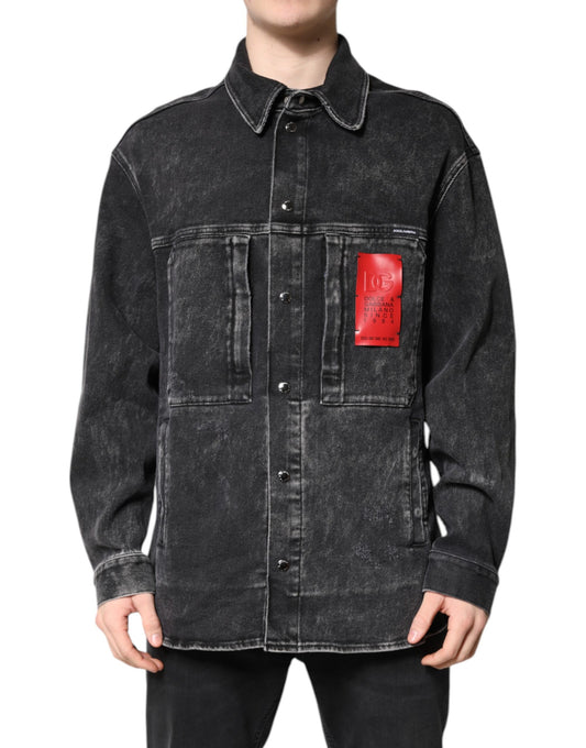 Dolce & Gabbana Black Logo Cotton Stretch Denim Jacket Dolce & Gabbana