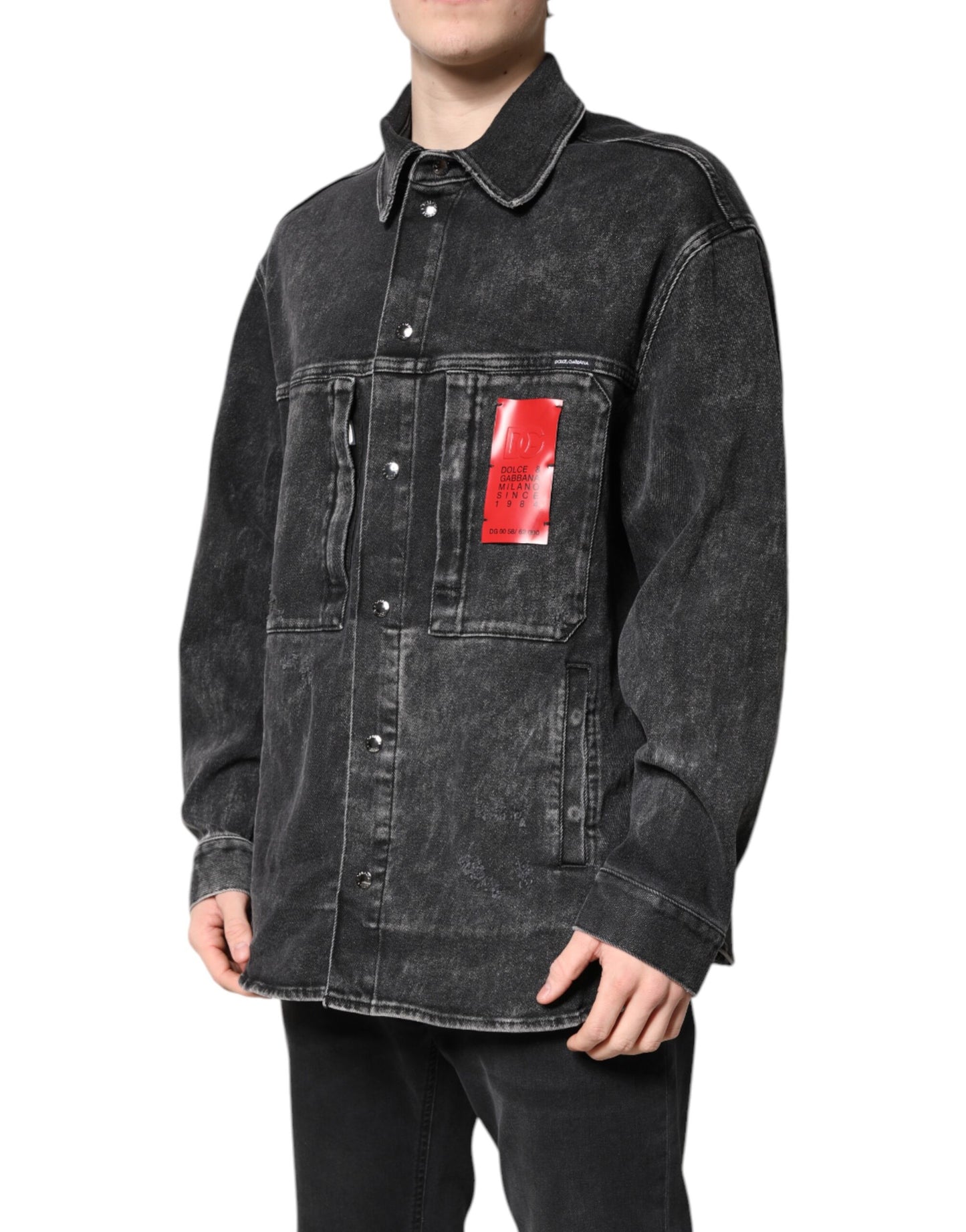 Dolce & Gabbana Black Logo Cotton Stretch Denim Jacket Dolce & Gabbana