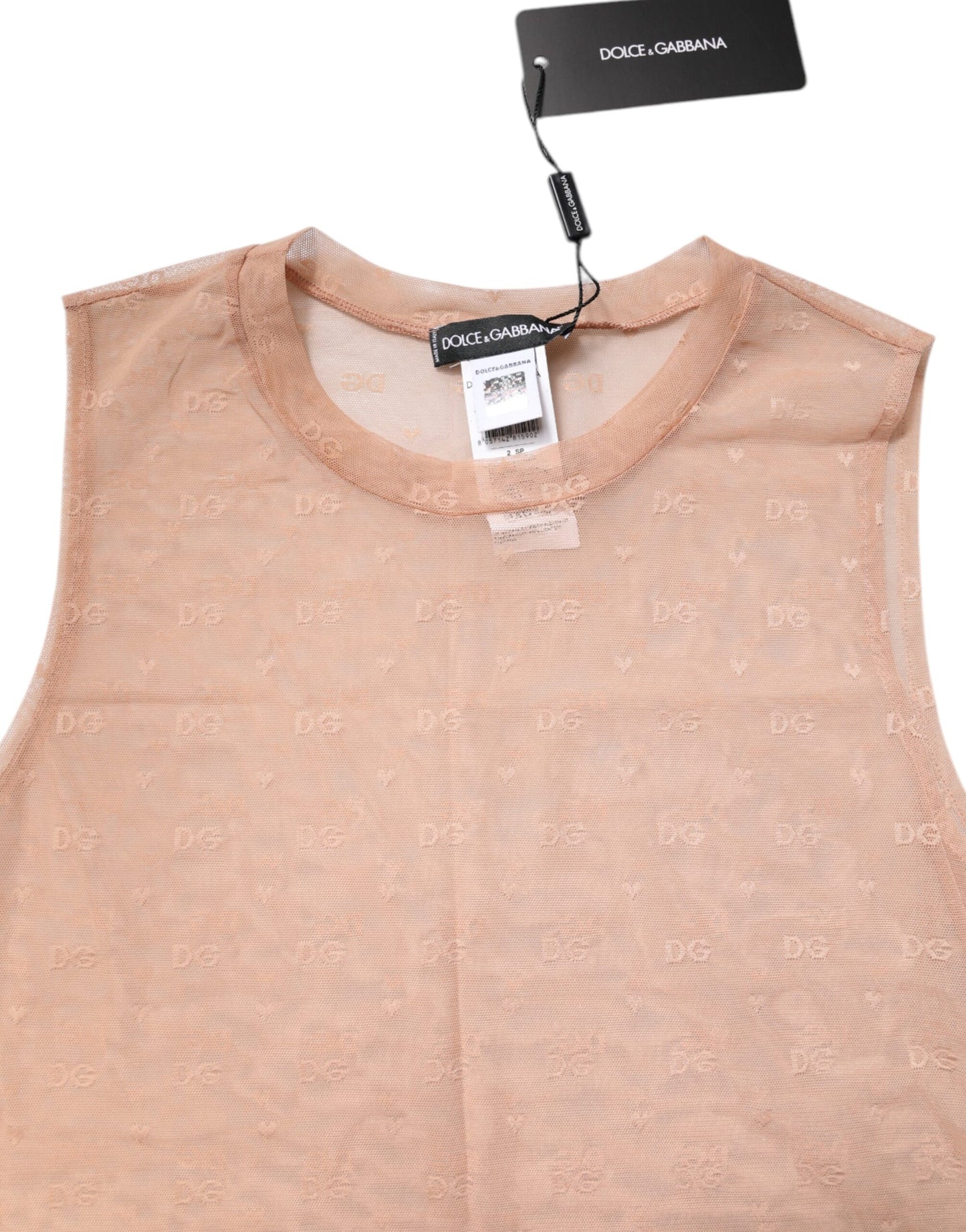 Dolce & Gabbana Beige Nylon Logo Monogram Sleeveless Tank Top Dolce & Gabbana