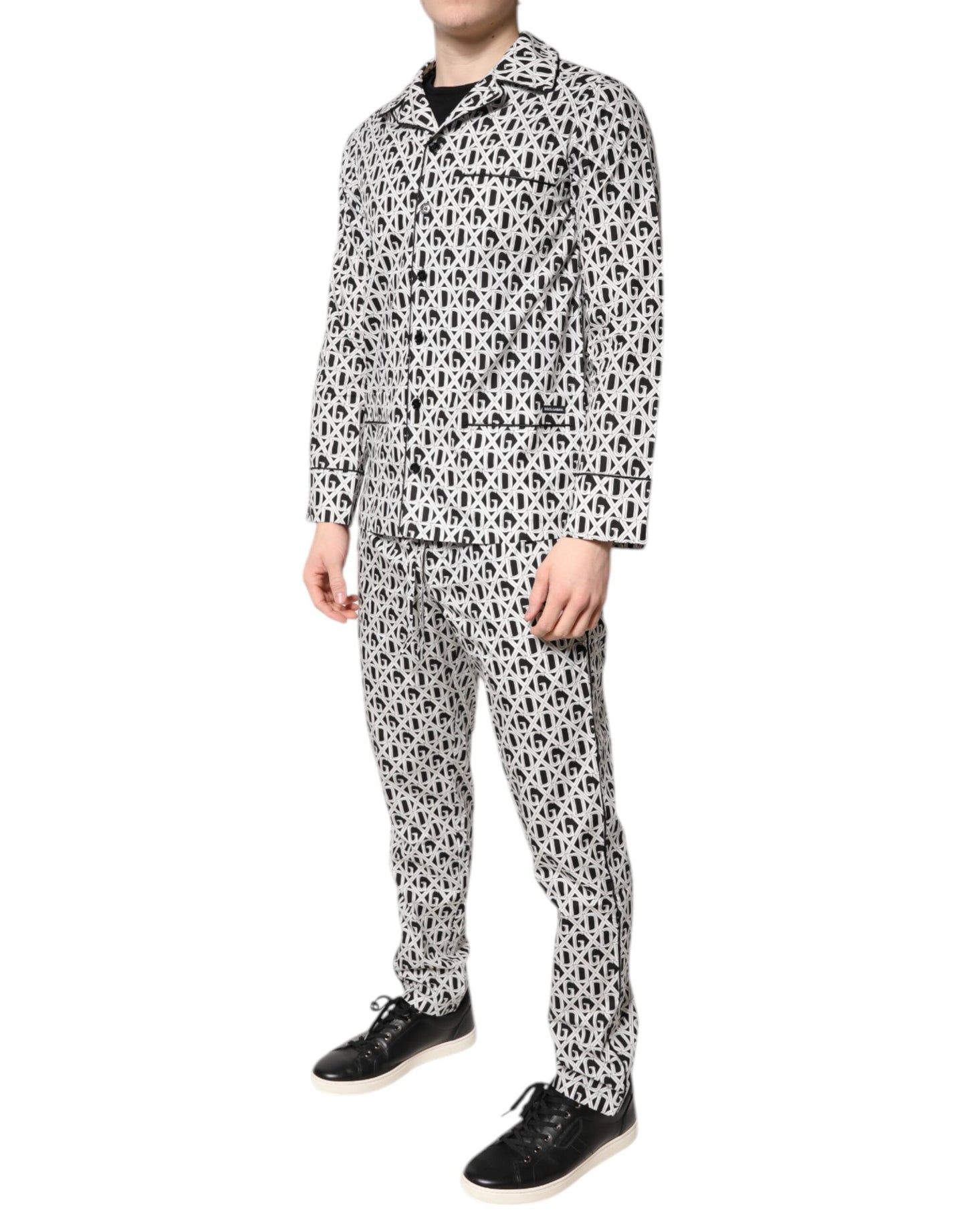 Dolce & Gabbana Black White DG Print Cotton Pajama Set Sleepwear Dolce & Gabbana