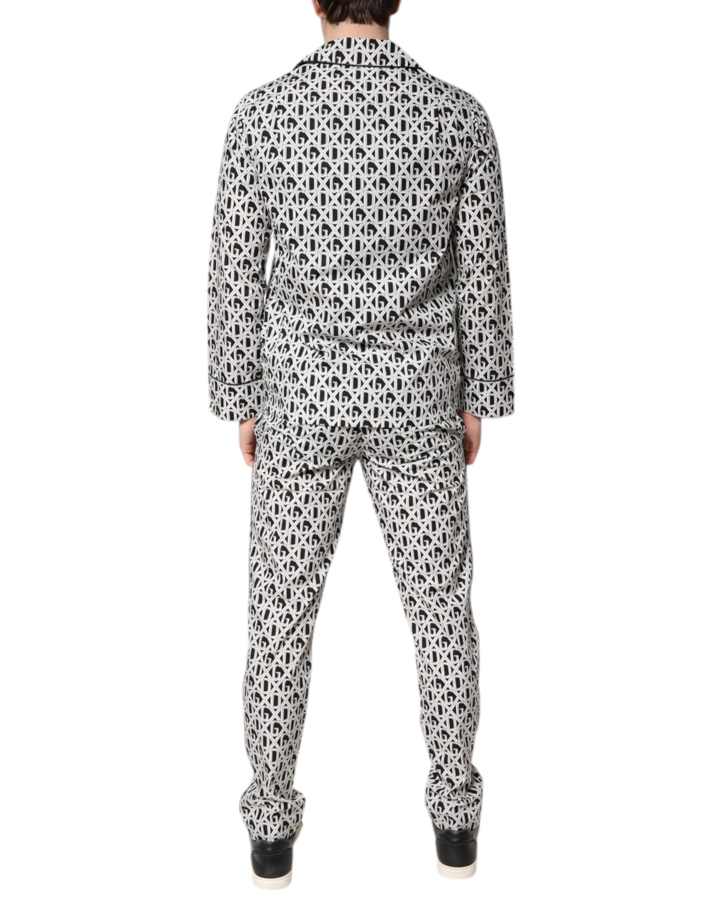 Dolce & Gabbana Black White DG Print Cotton Pajama Set Sleepwear Dolce & Gabbana