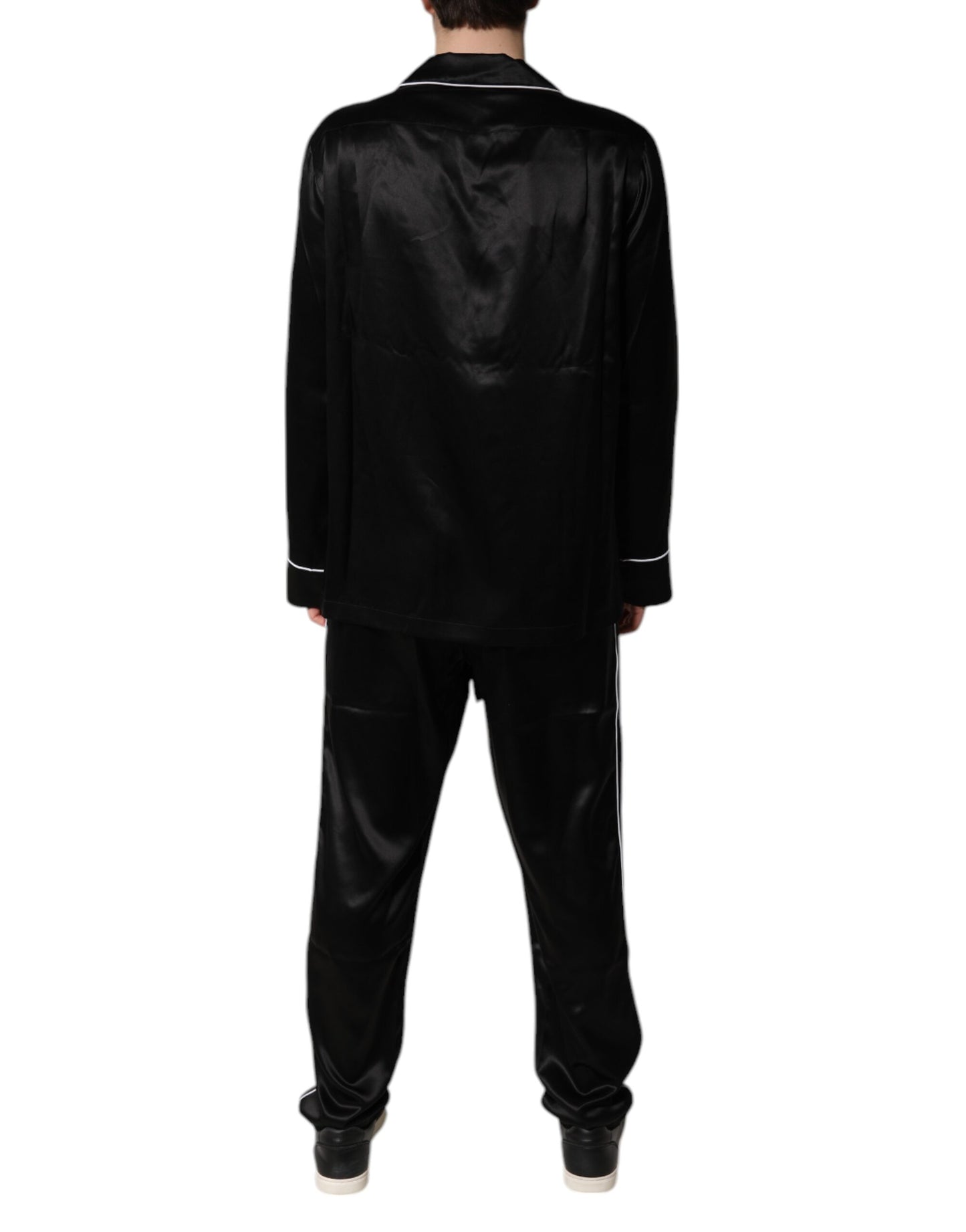 Dolce & Gabbana Black Silk Shirt Pants Pajama Set Sleepwear Dolce & Gabbana