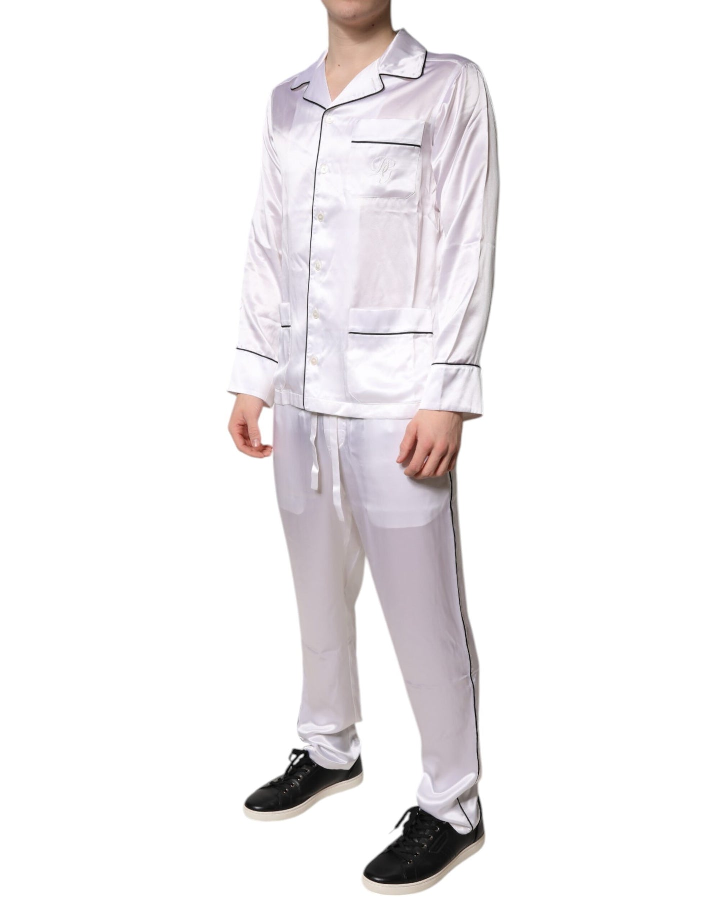 Dolce & Gabbana White Satin Silk Men Pajama Set Sleepwear Dolce & Gabbana
