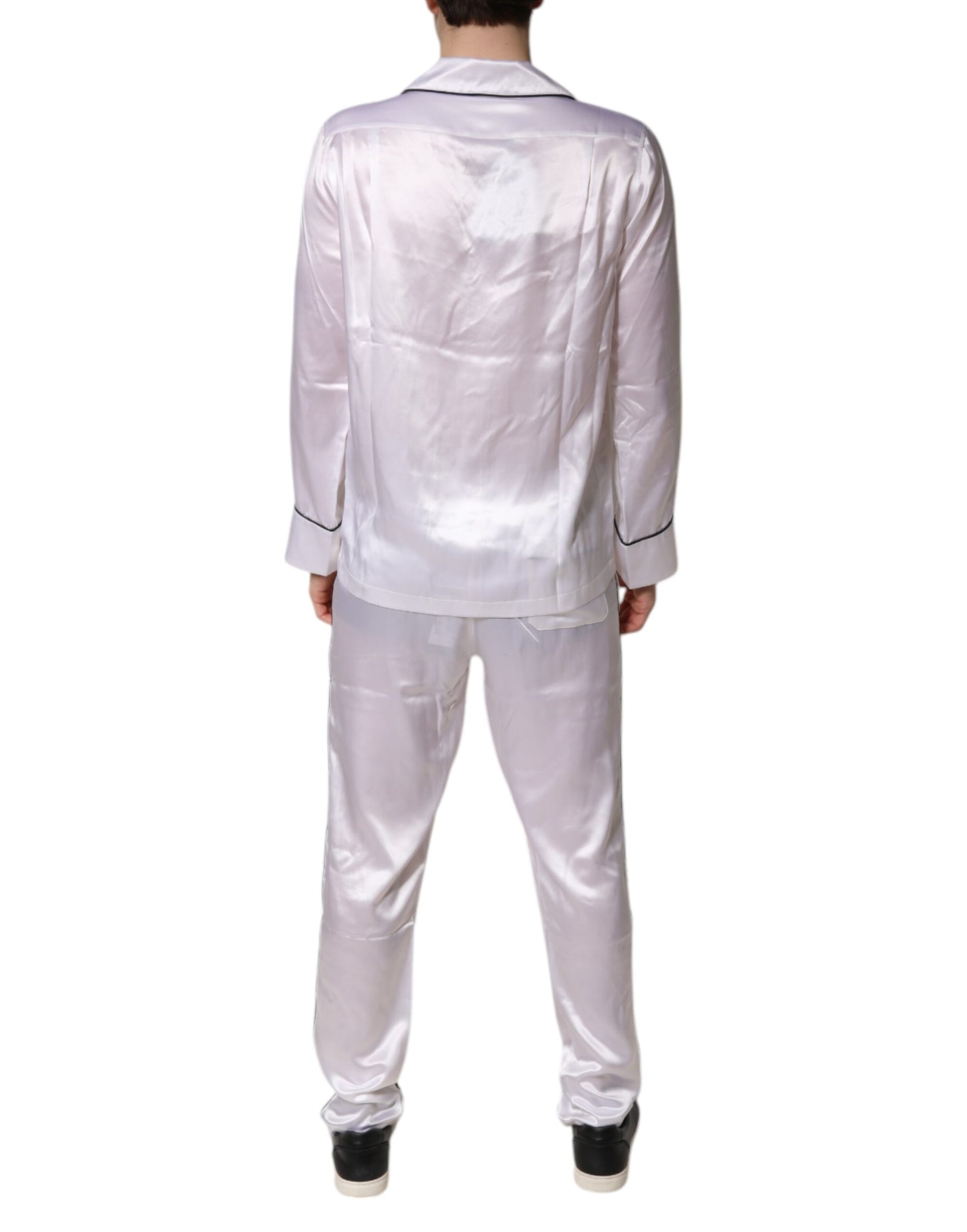 Dolce & Gabbana White Satin Silk Men Pajama Set Sleepwear Dolce & Gabbana