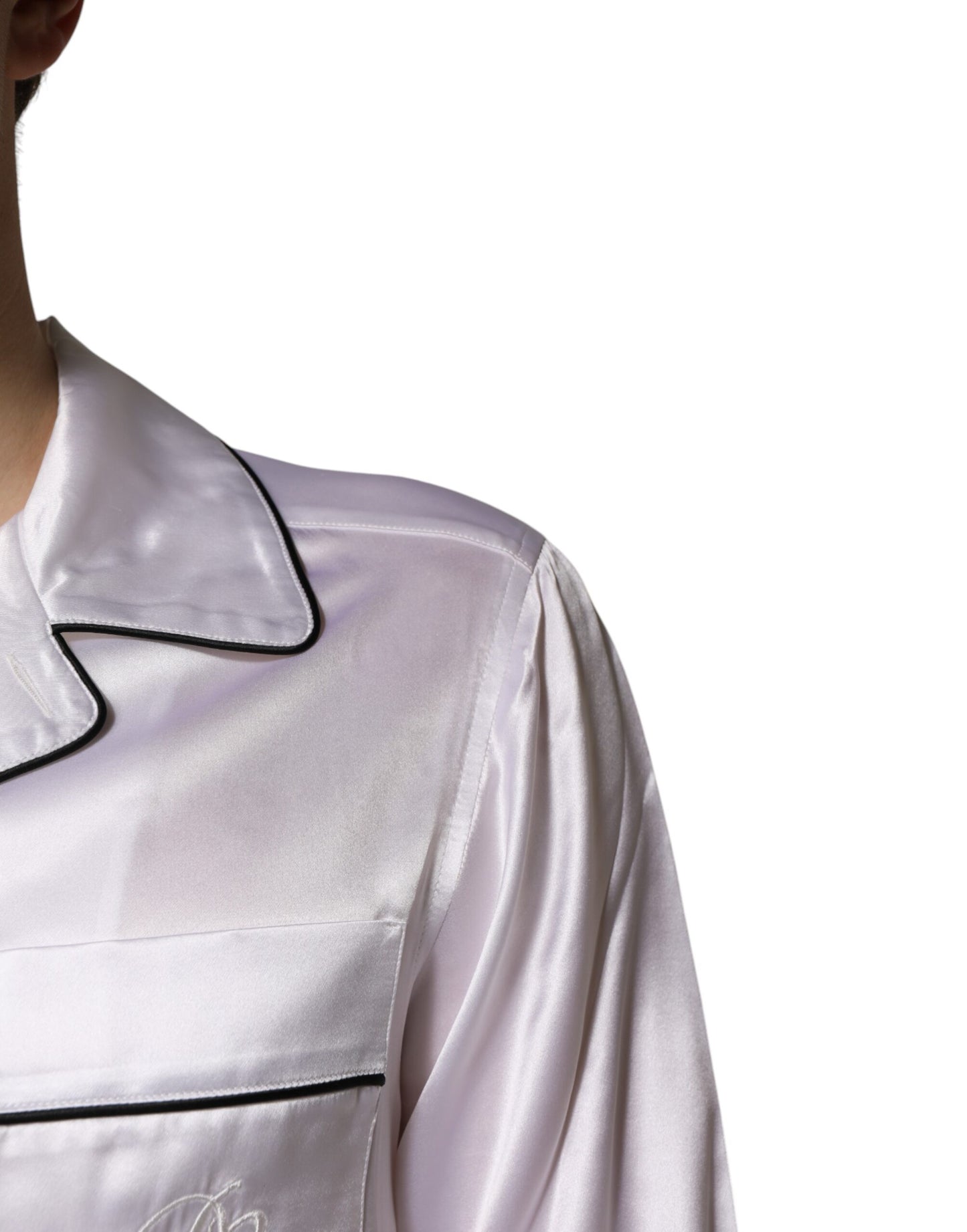 Dolce & Gabbana White Satin Silk Men Pajama Set Sleepwear Dolce & Gabbana